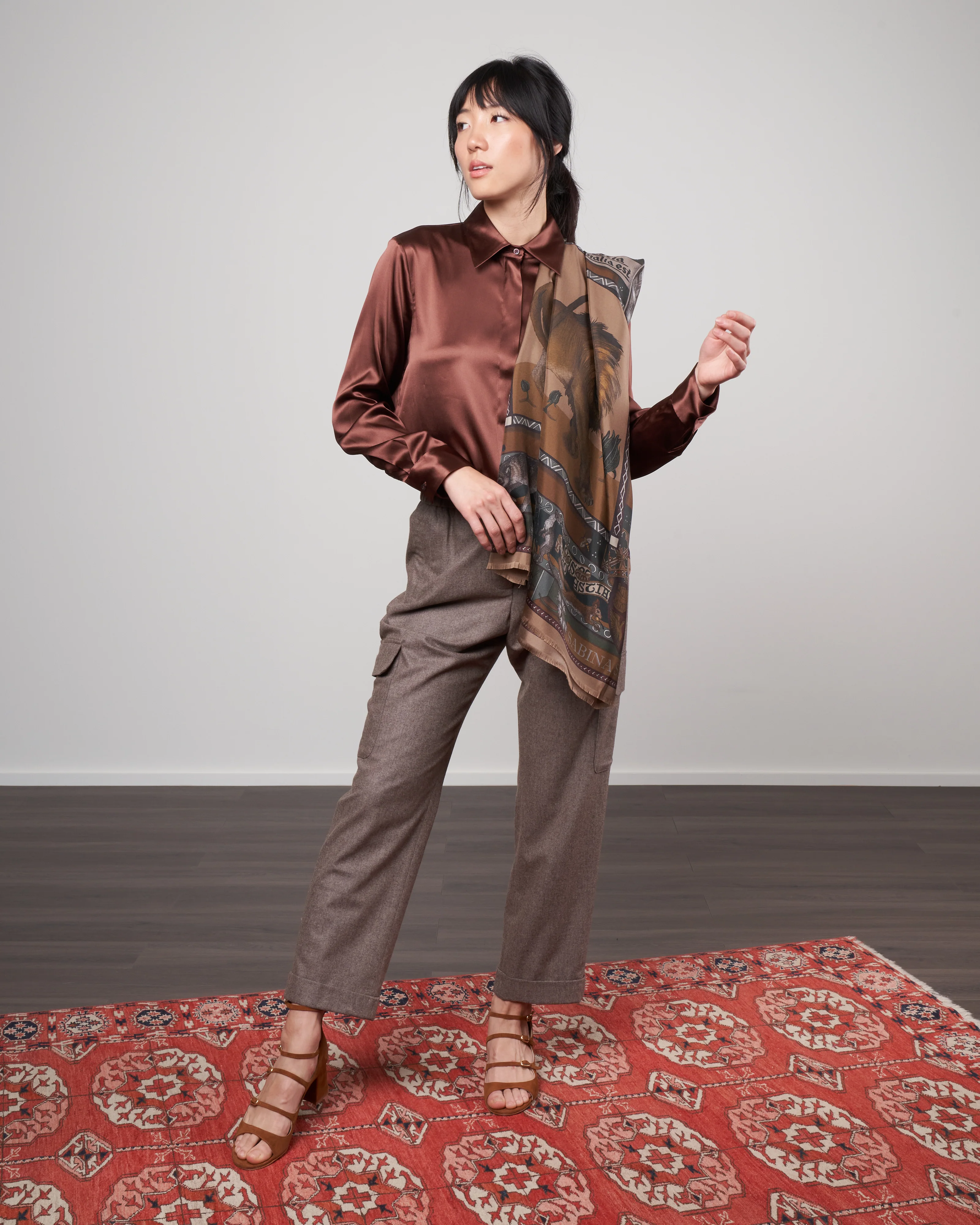 beasts untamed silk scarf - camel/tobacco - Image 3