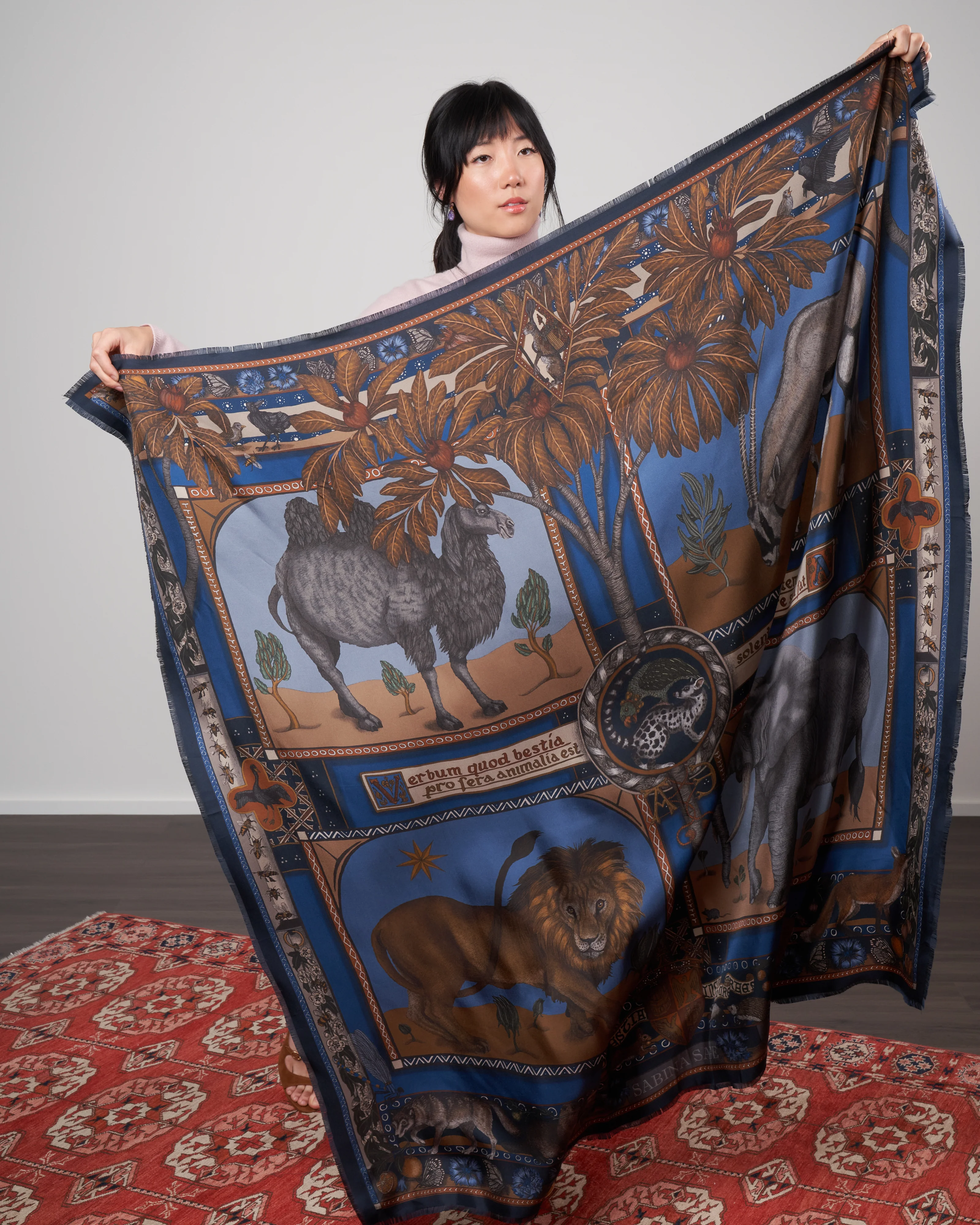 beasts untamed silk scarf -cornflower/bronze - Image 2