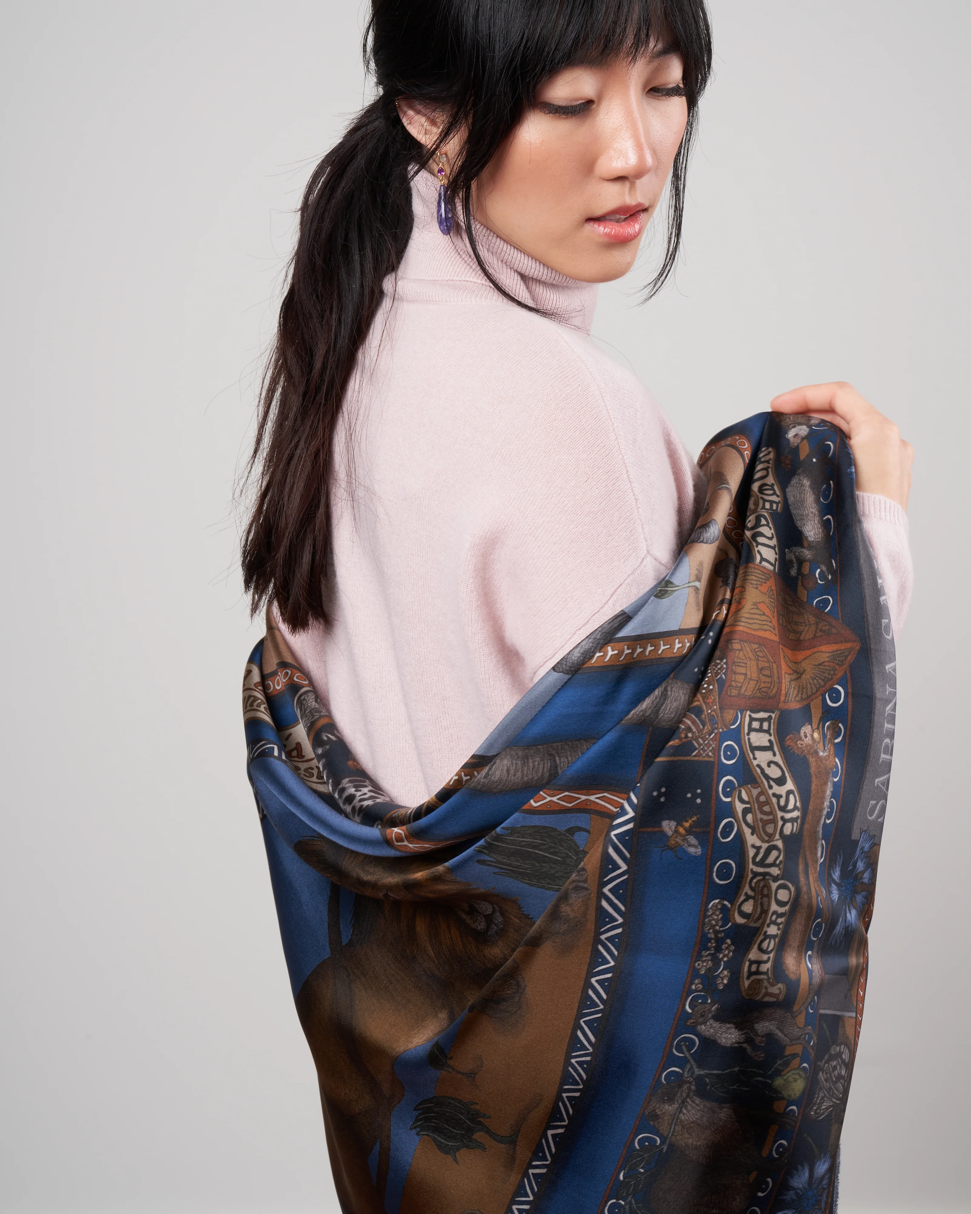 beasts untamed silk scarf -cornflower/bronze - Image 3