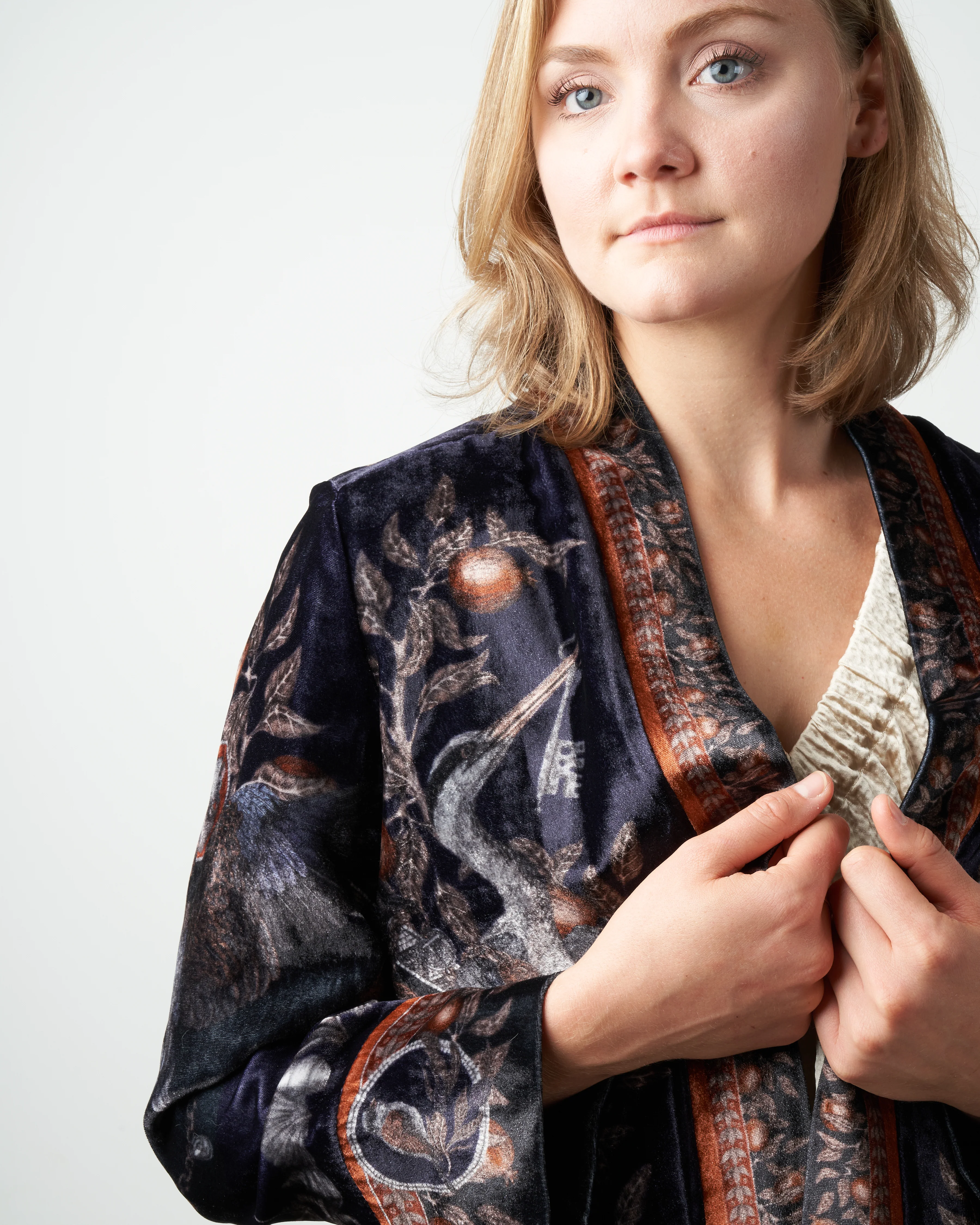 cave canem silk velvet midi jacket - water - Image 4