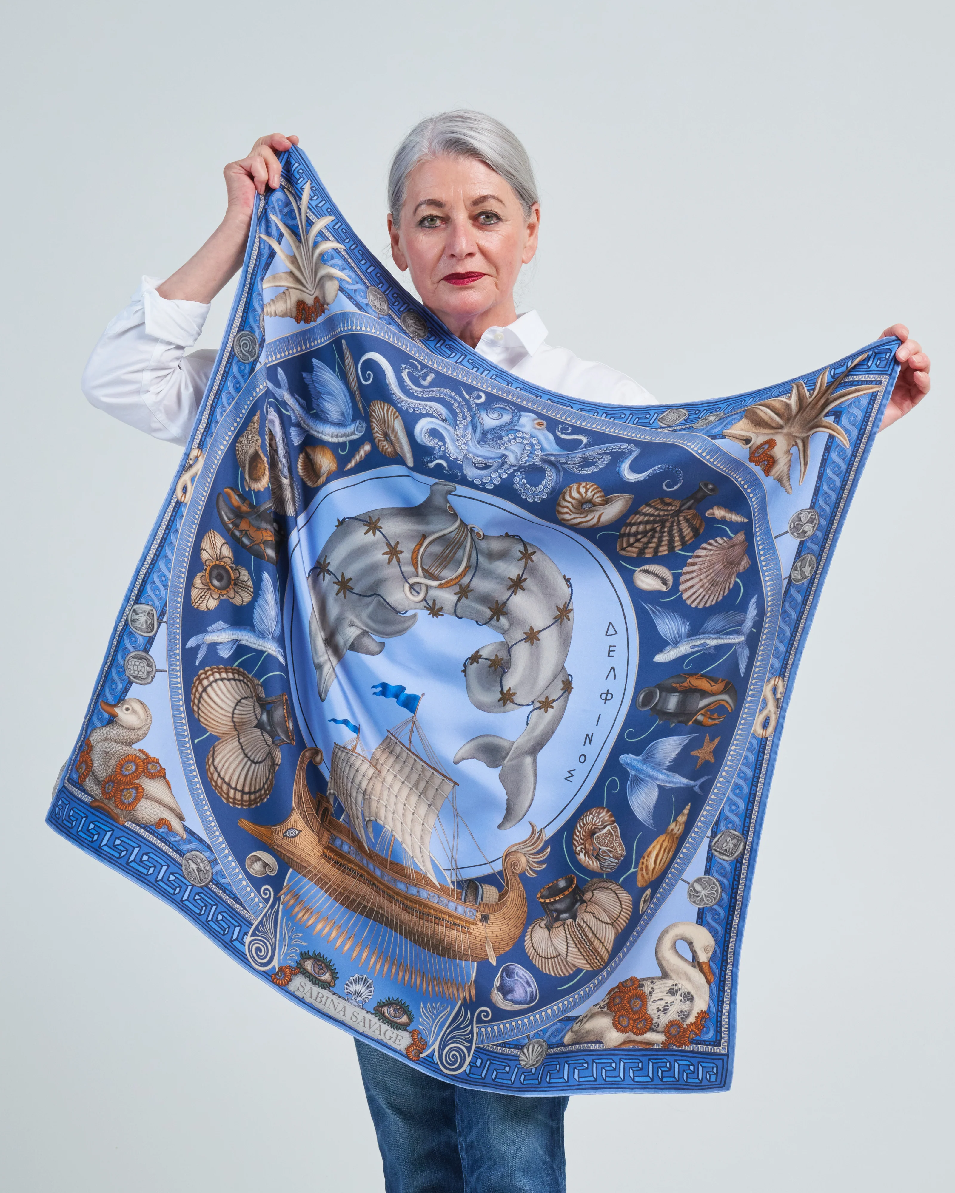 dancing delphinus silk twill square scarf - Image 5