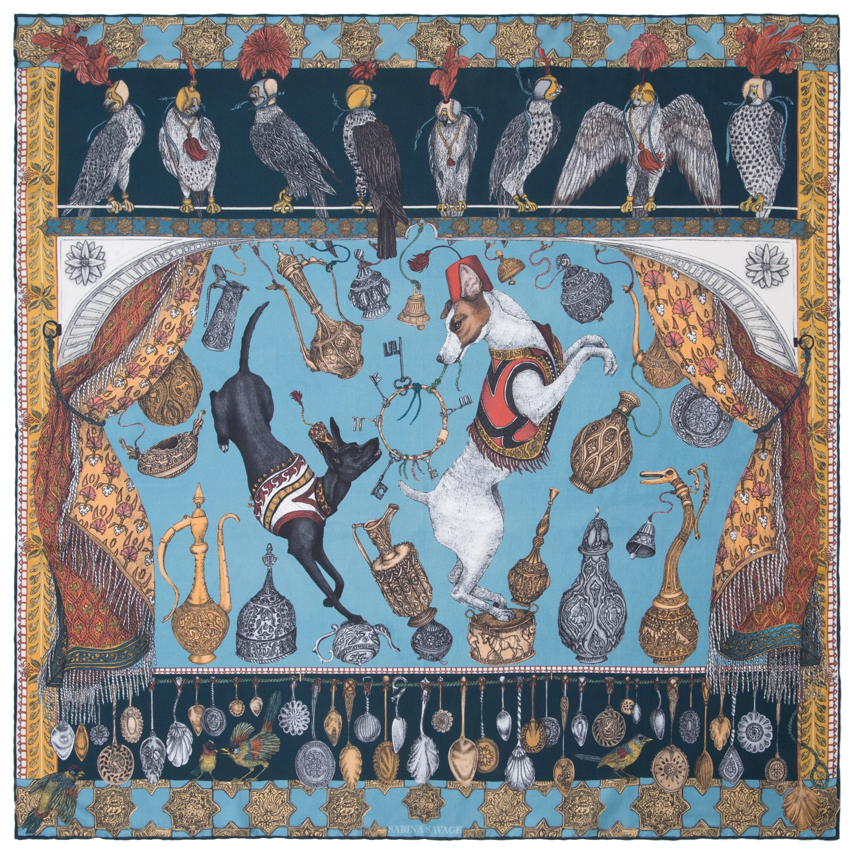 dogs 90 cm silk scarf - cobalt - Image 2