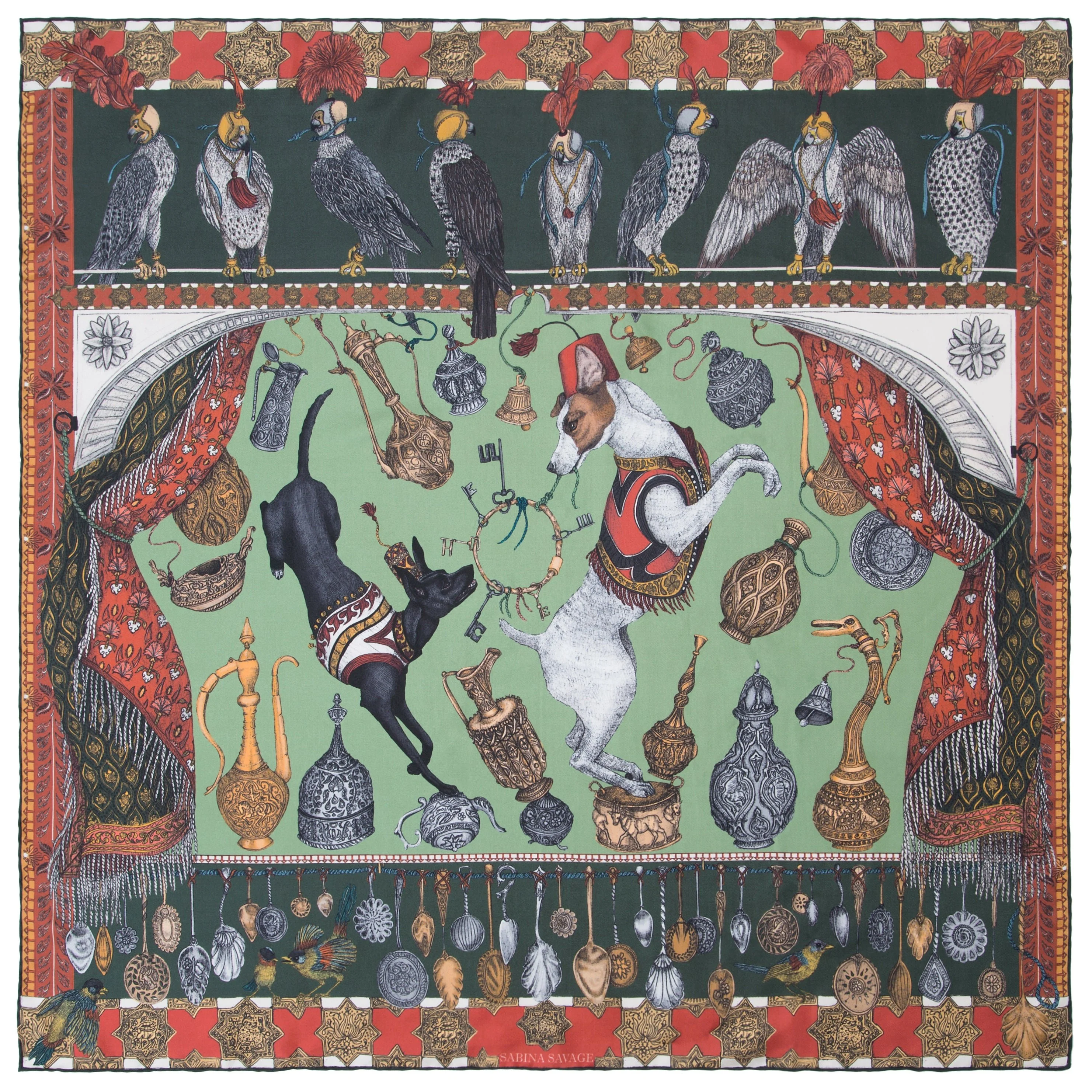 dogs 90 cm silk scarf - jade - Image 2