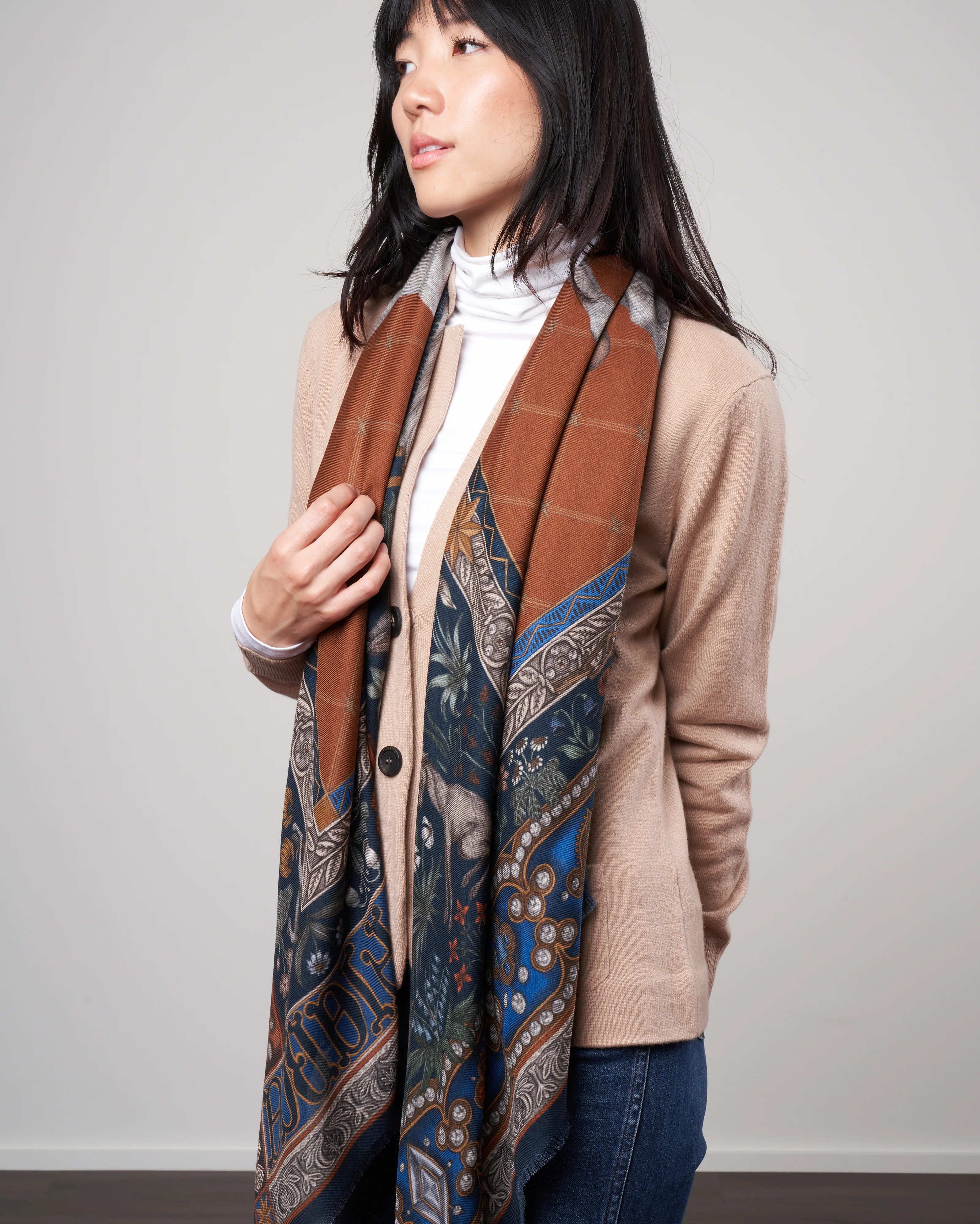 exalted unicorn wool/silk scarf - royal blue/scarlet - Image 2