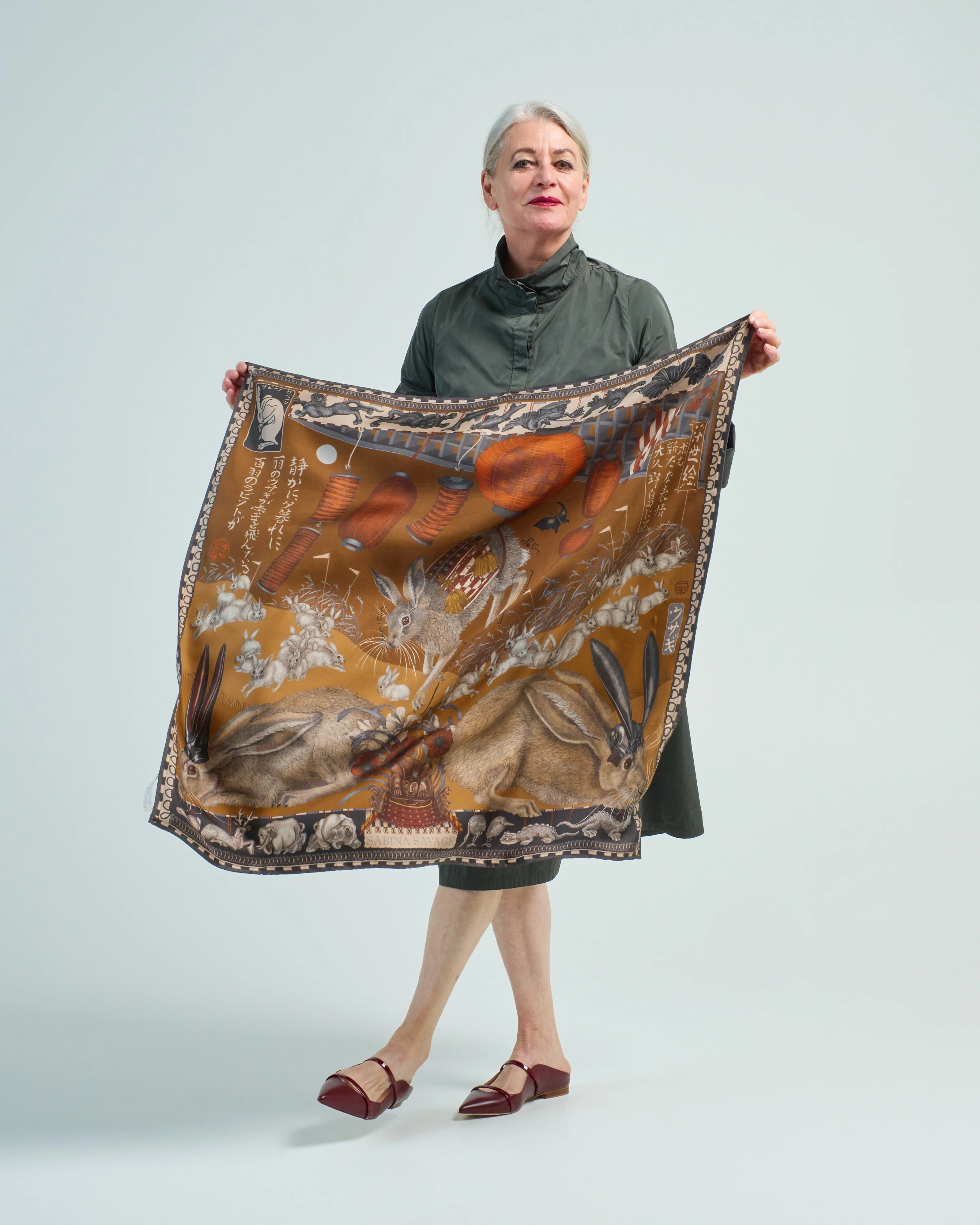 floating rabbits silk twill square scarf - Image 4