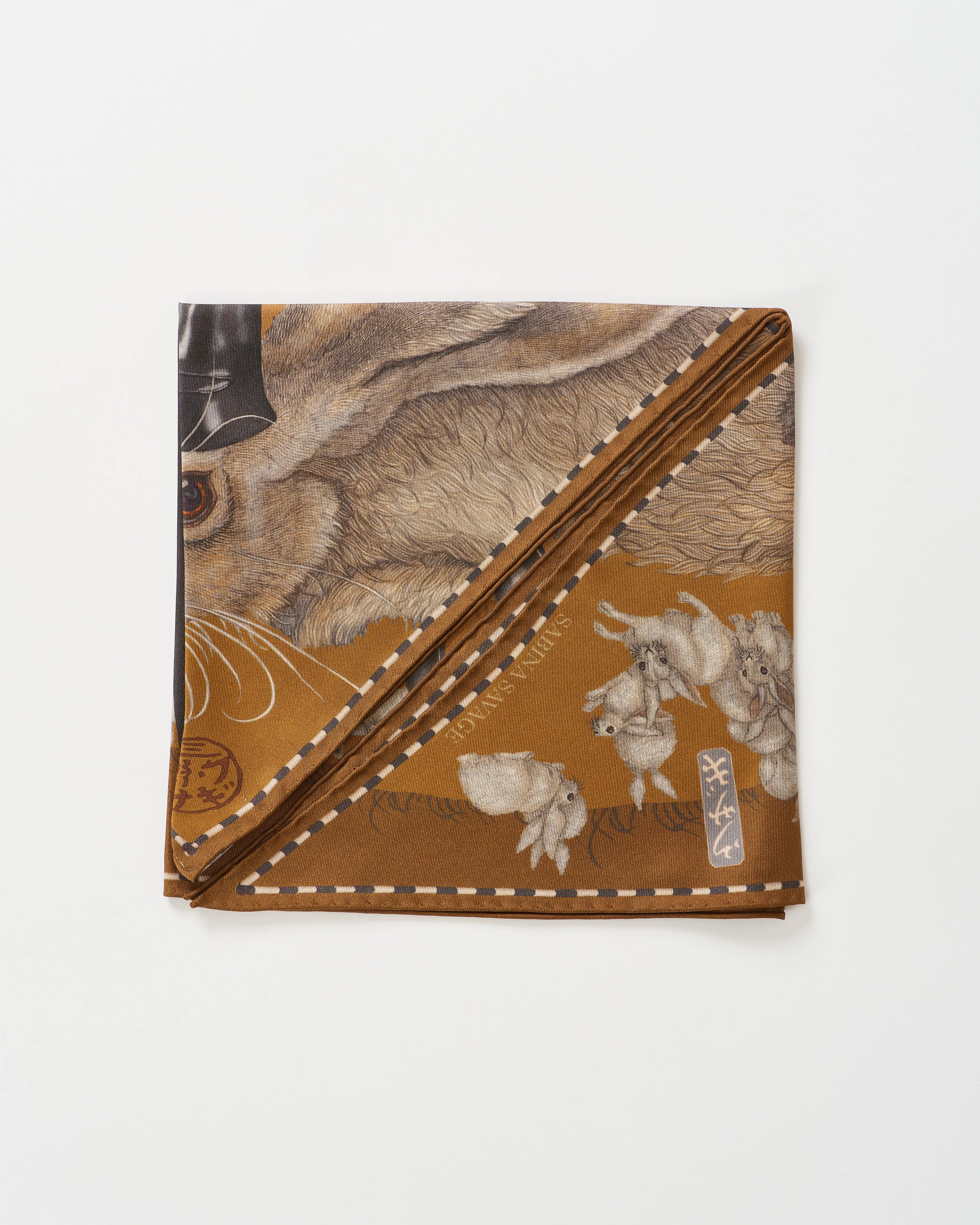 floating rabbits silk twill triangular scarf - Image 4