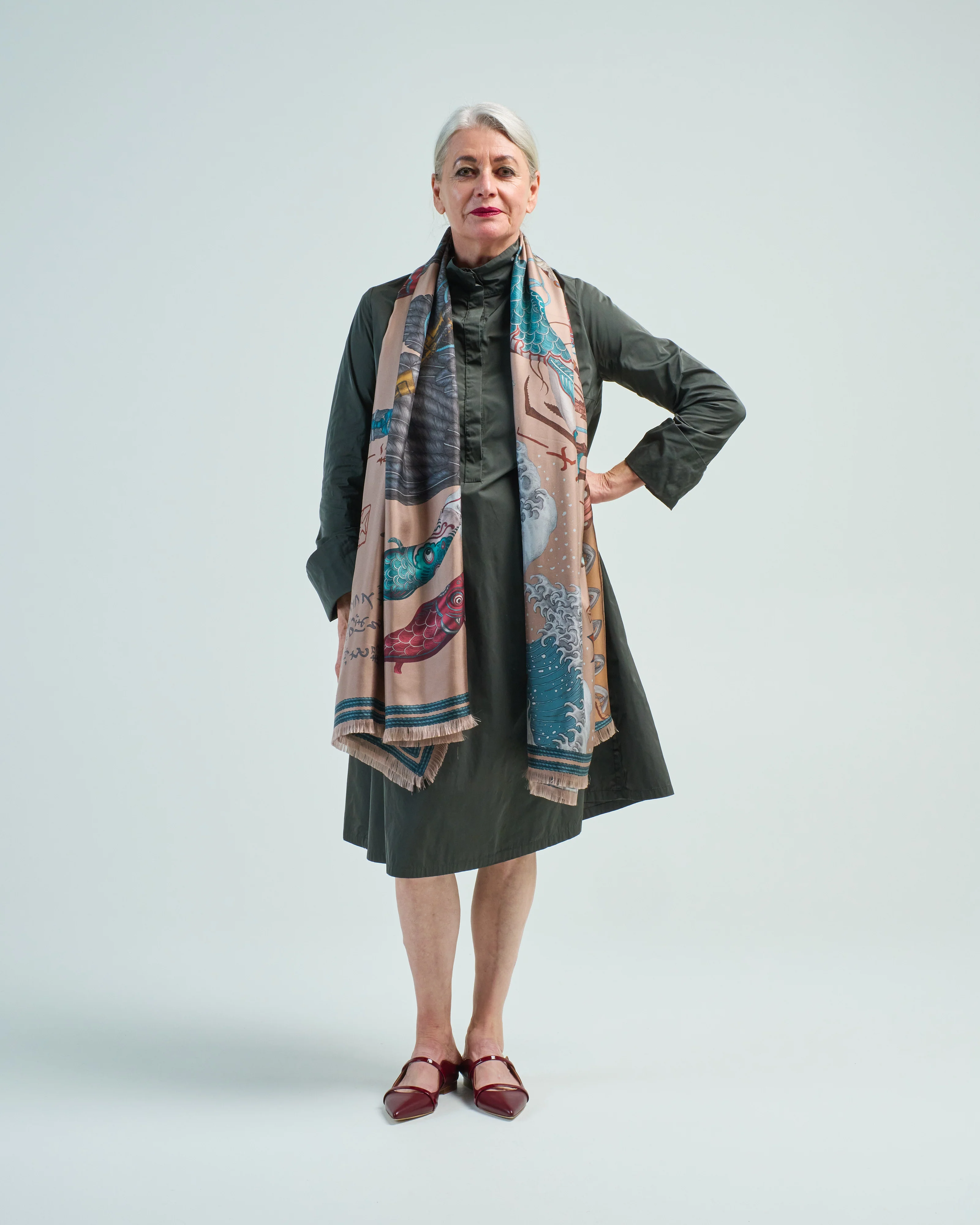 kionobori karasu silk twill large rectangular scarf - Image 2