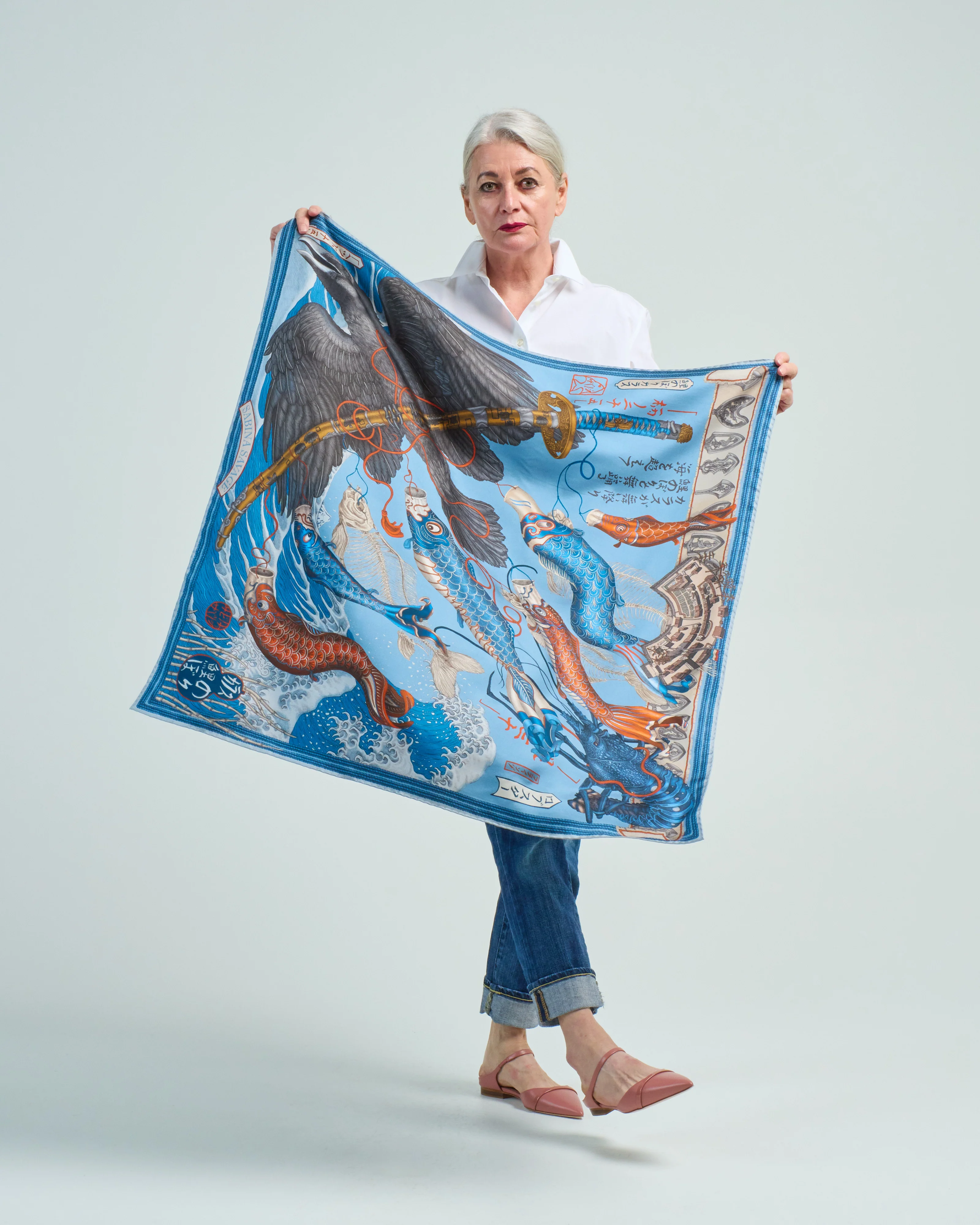 kionobori karasu silk twill square scarf - Image 5