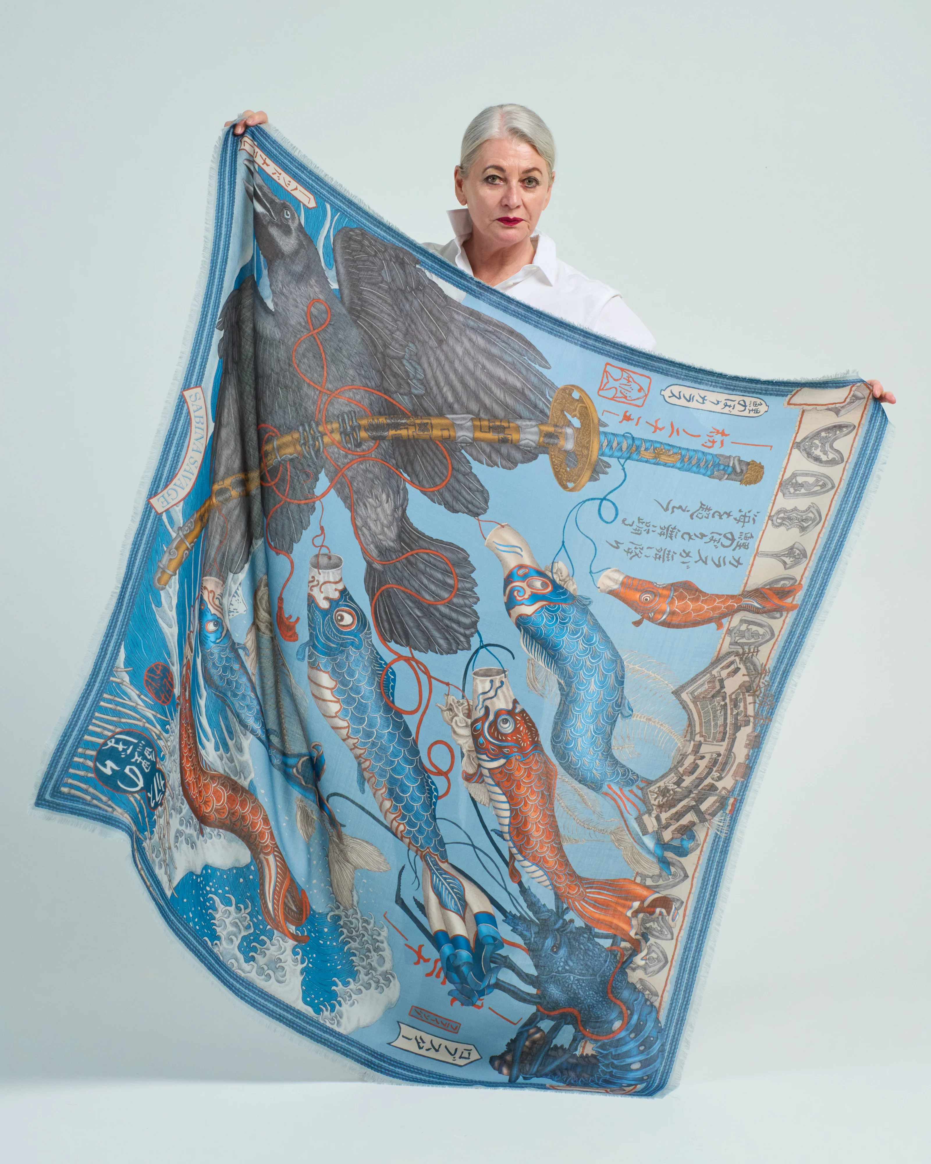 kionobori karasu wool/silk square scarf - Image 5