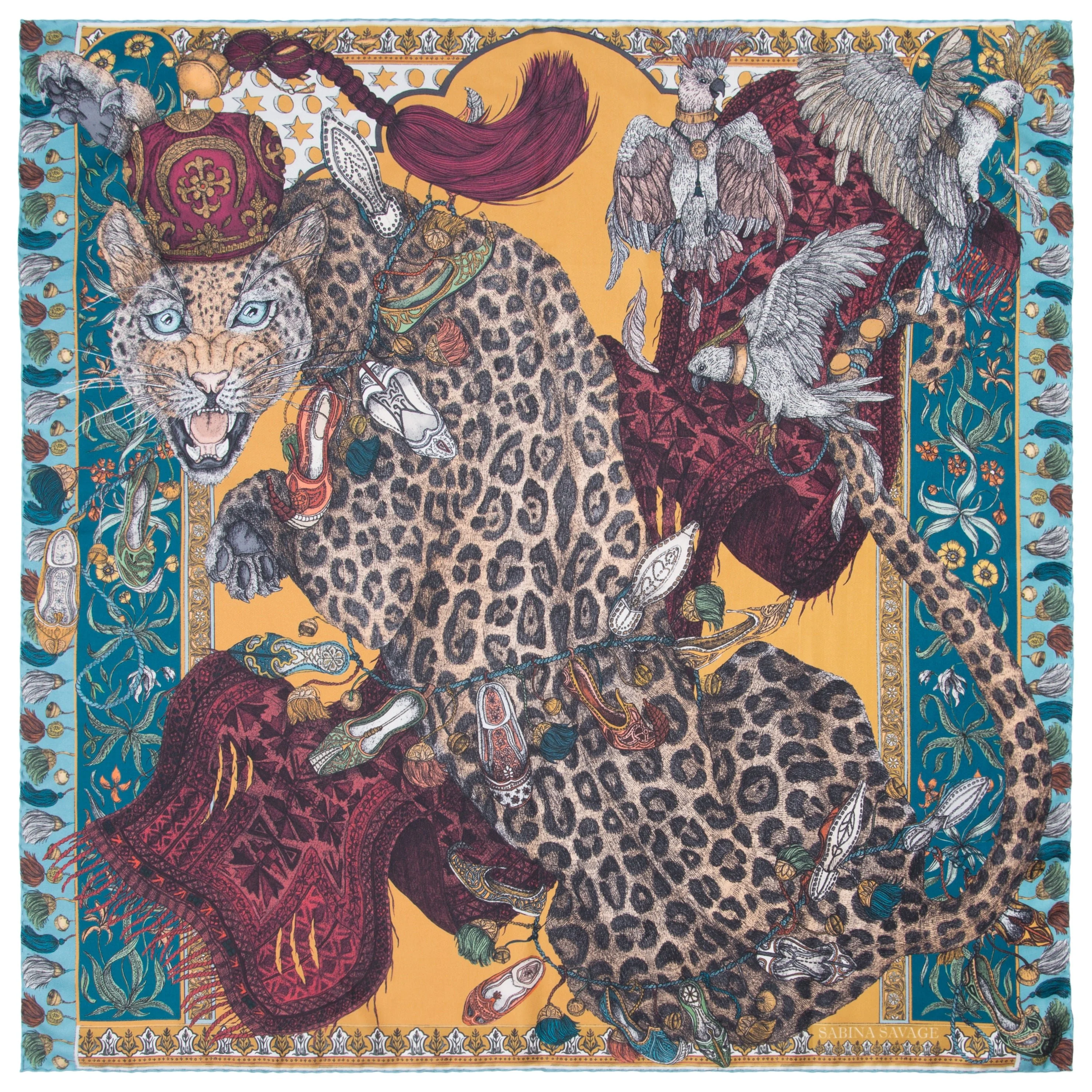 leopard 90 cm silk scarf - teal - Image 2