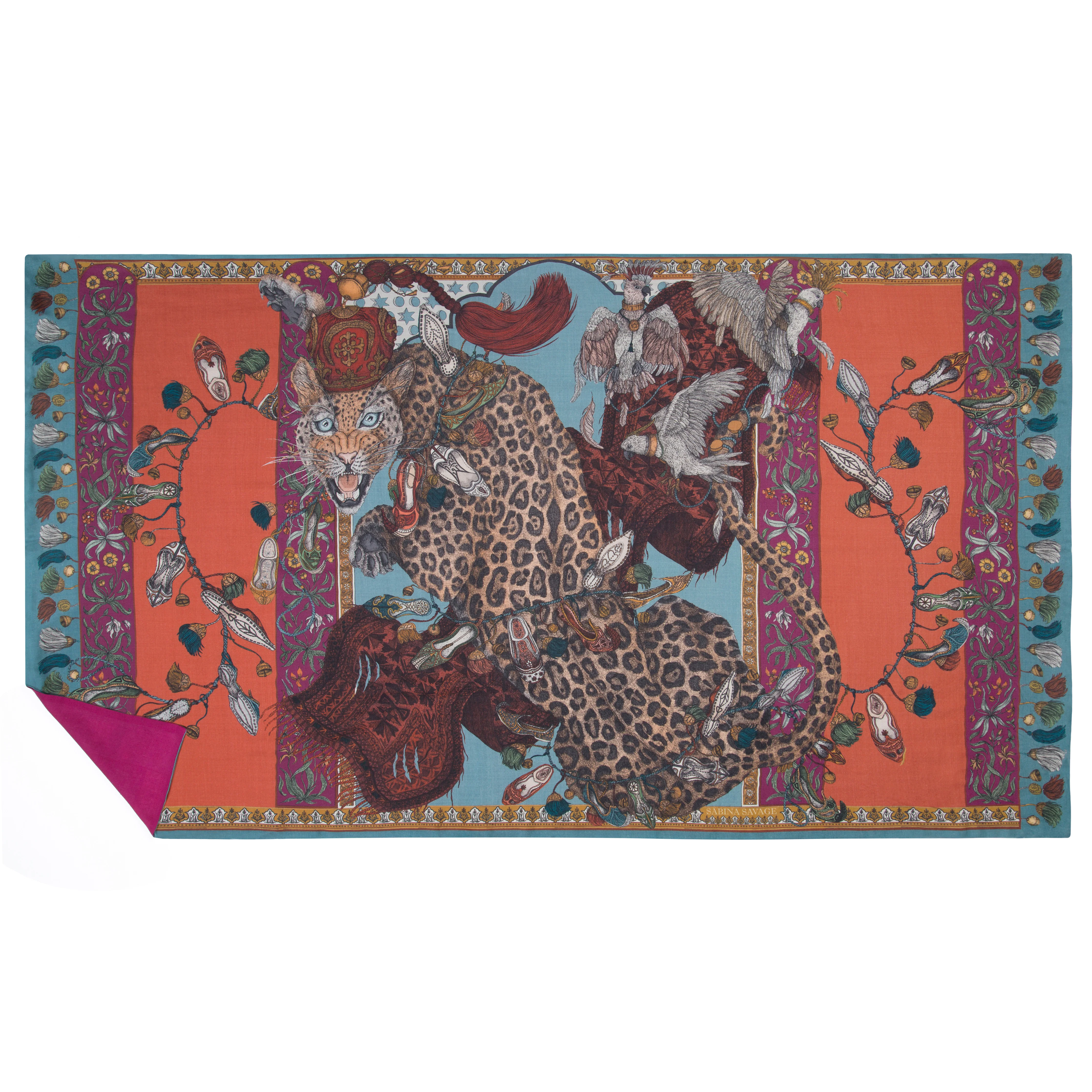 leopard cashmere-backed scarf - saffron - Image 2