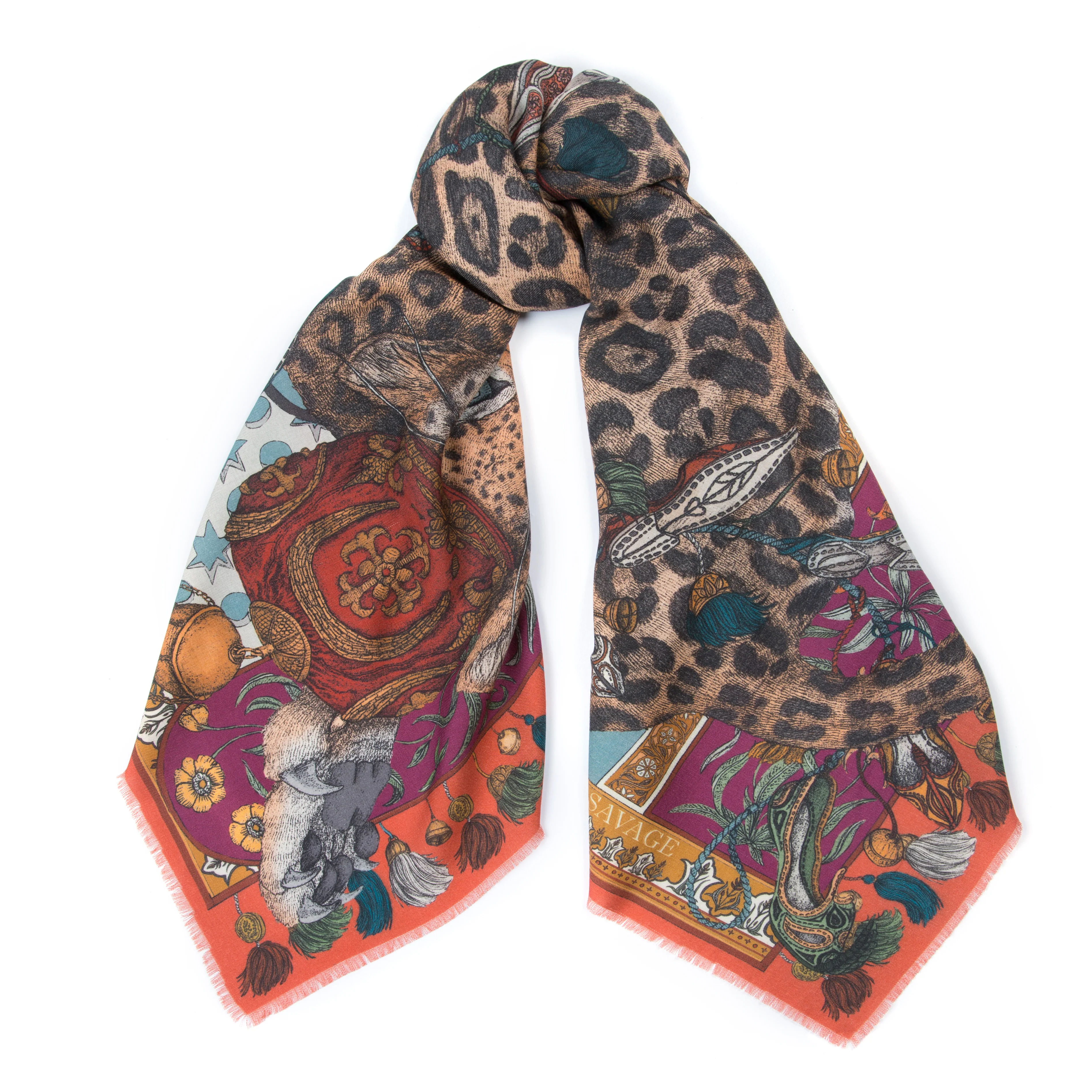 leopard wool/silk scarf - saffron