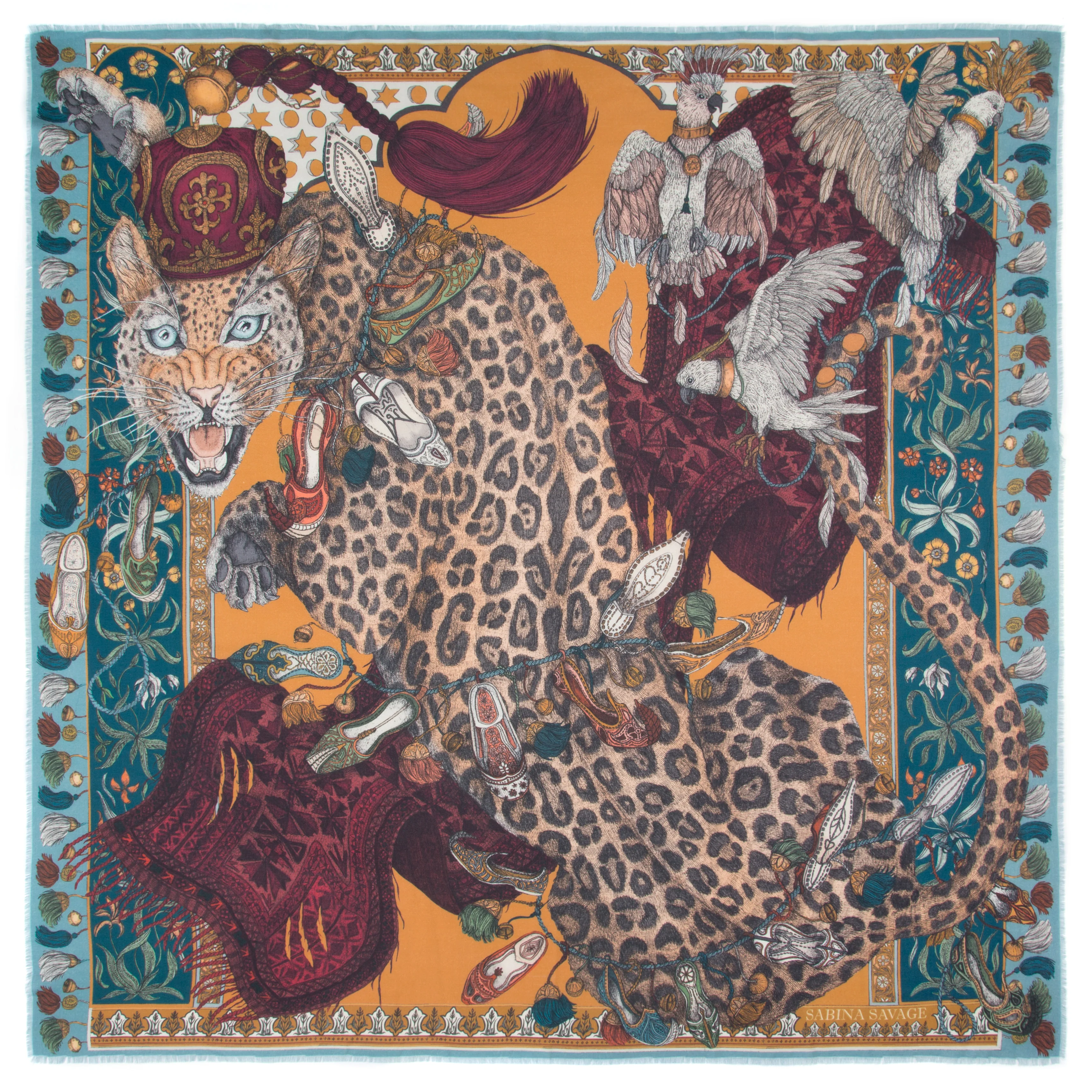 leopard wool/silk scarf - teal - Image 2