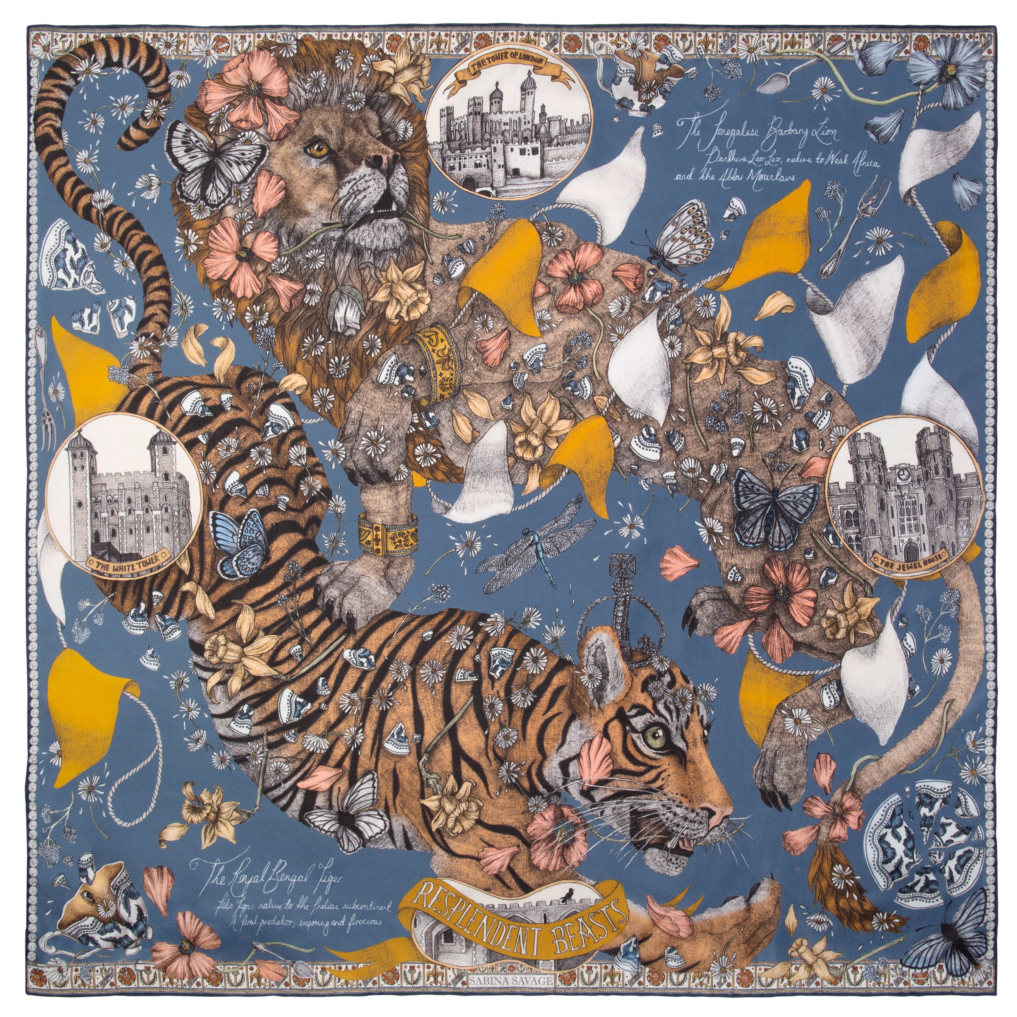 lion and tiger silk scarf - sapphire - Image 2
