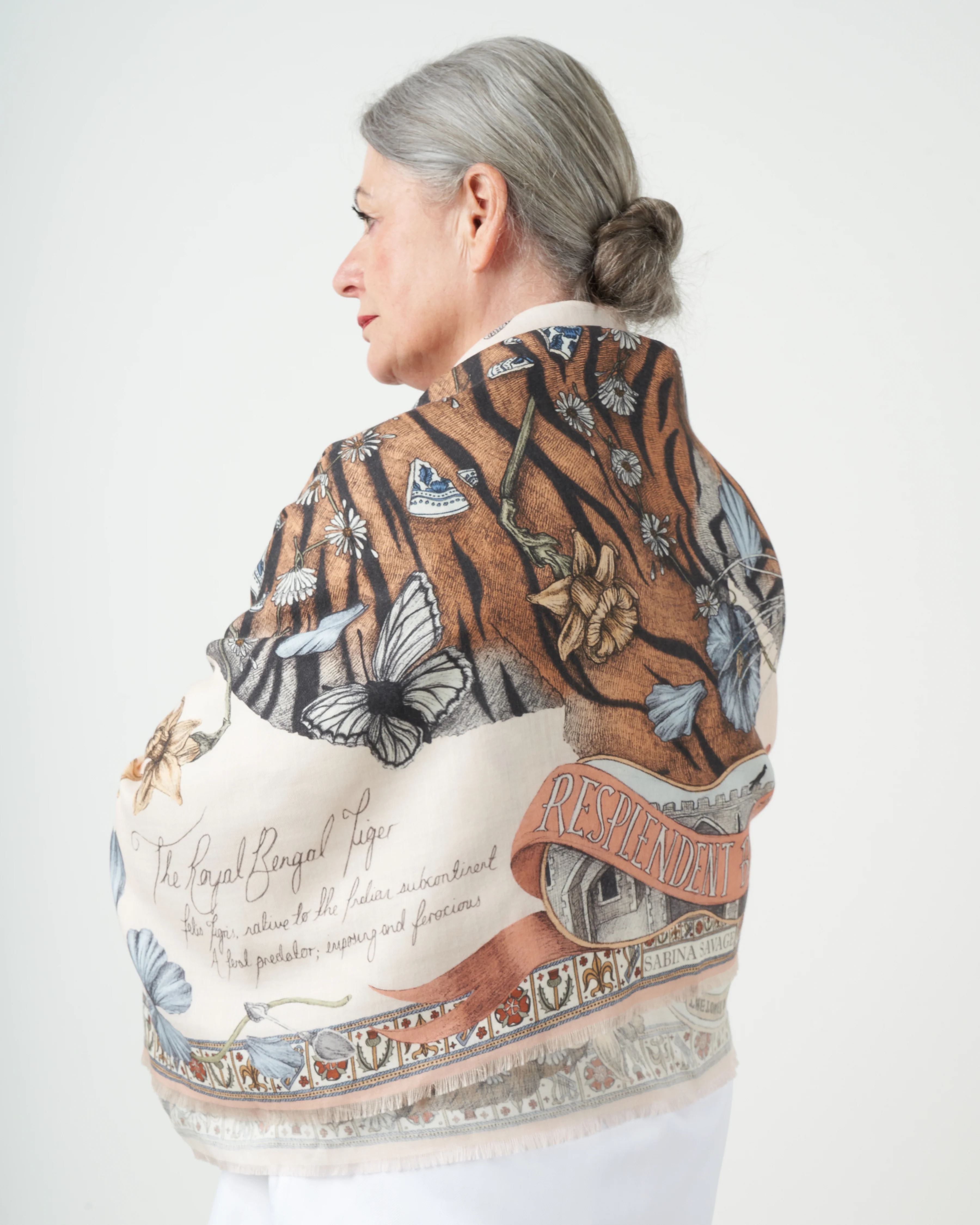 lion and tiger wool silk scarf - peony - Image 3