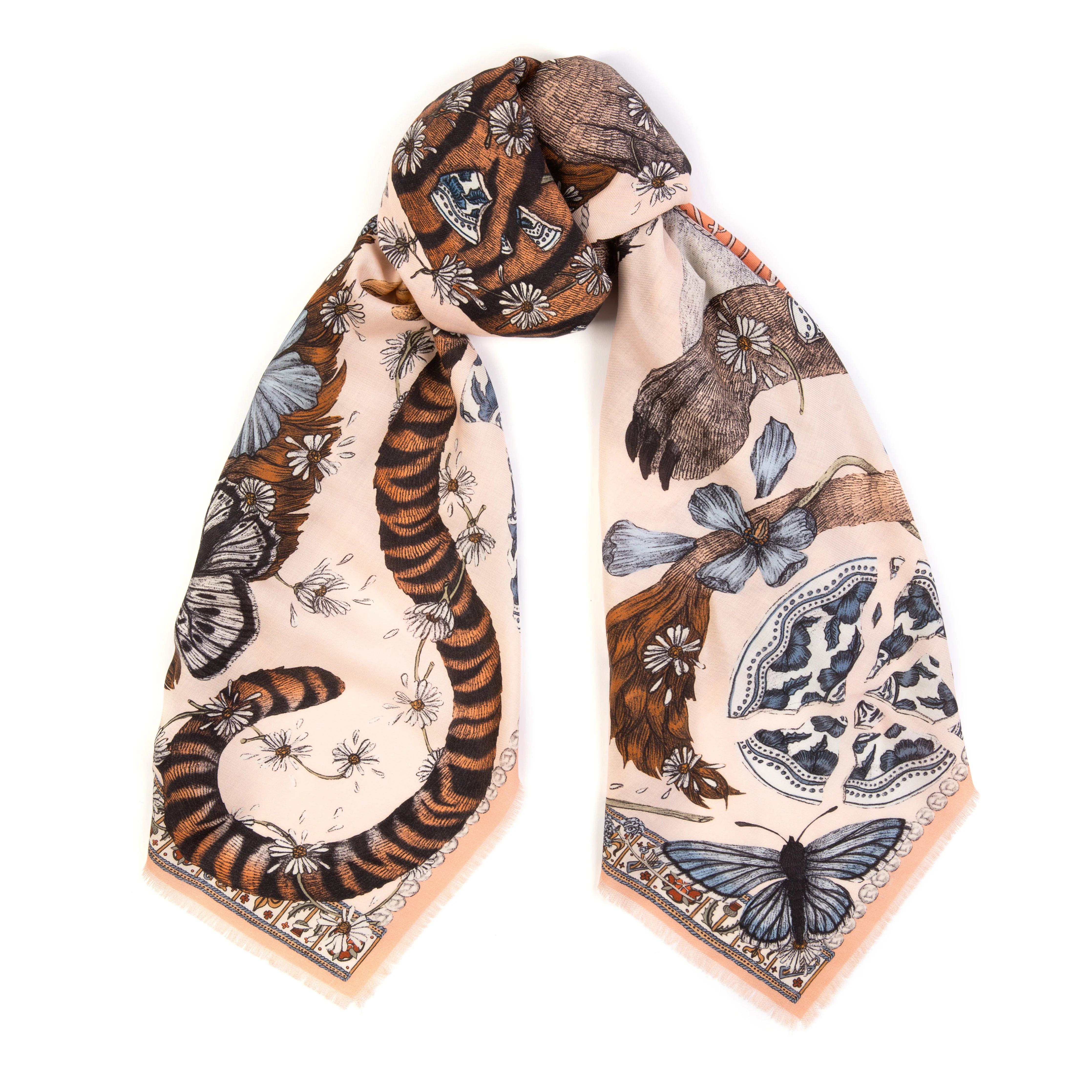 lion and tiger wool silk scarf - peony - Image 4