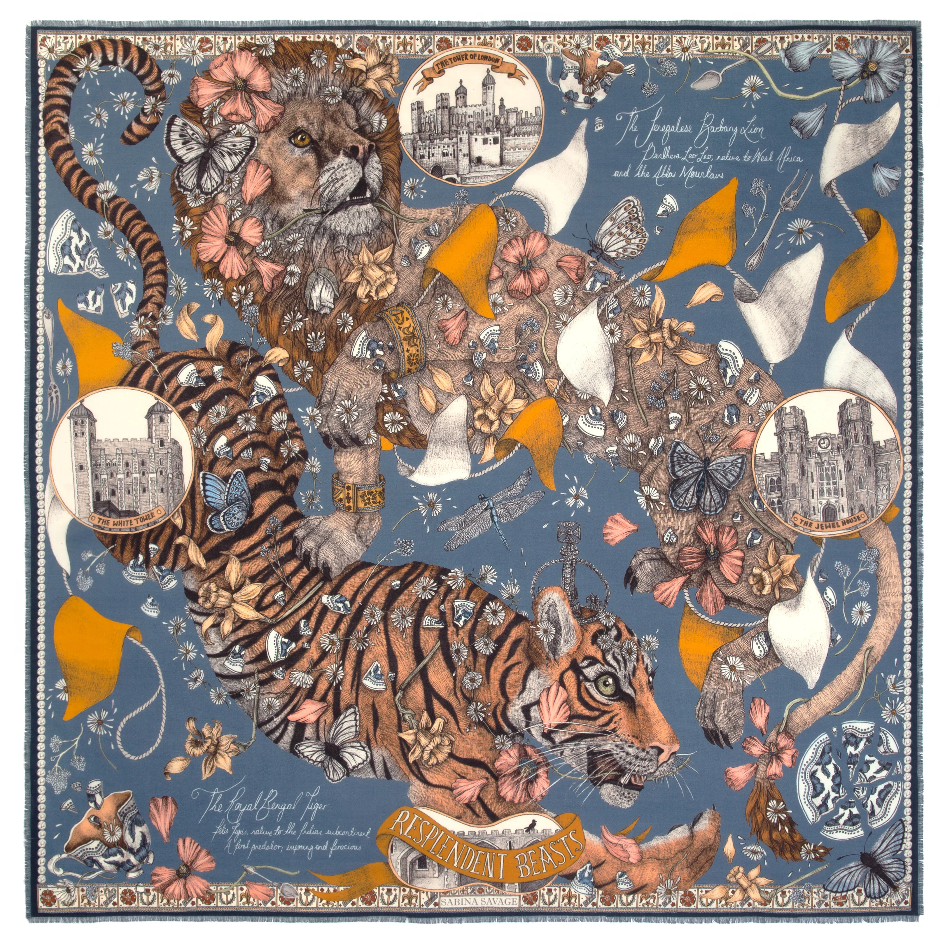 lion and tiger wool silk scarf - sapphire - Image 2