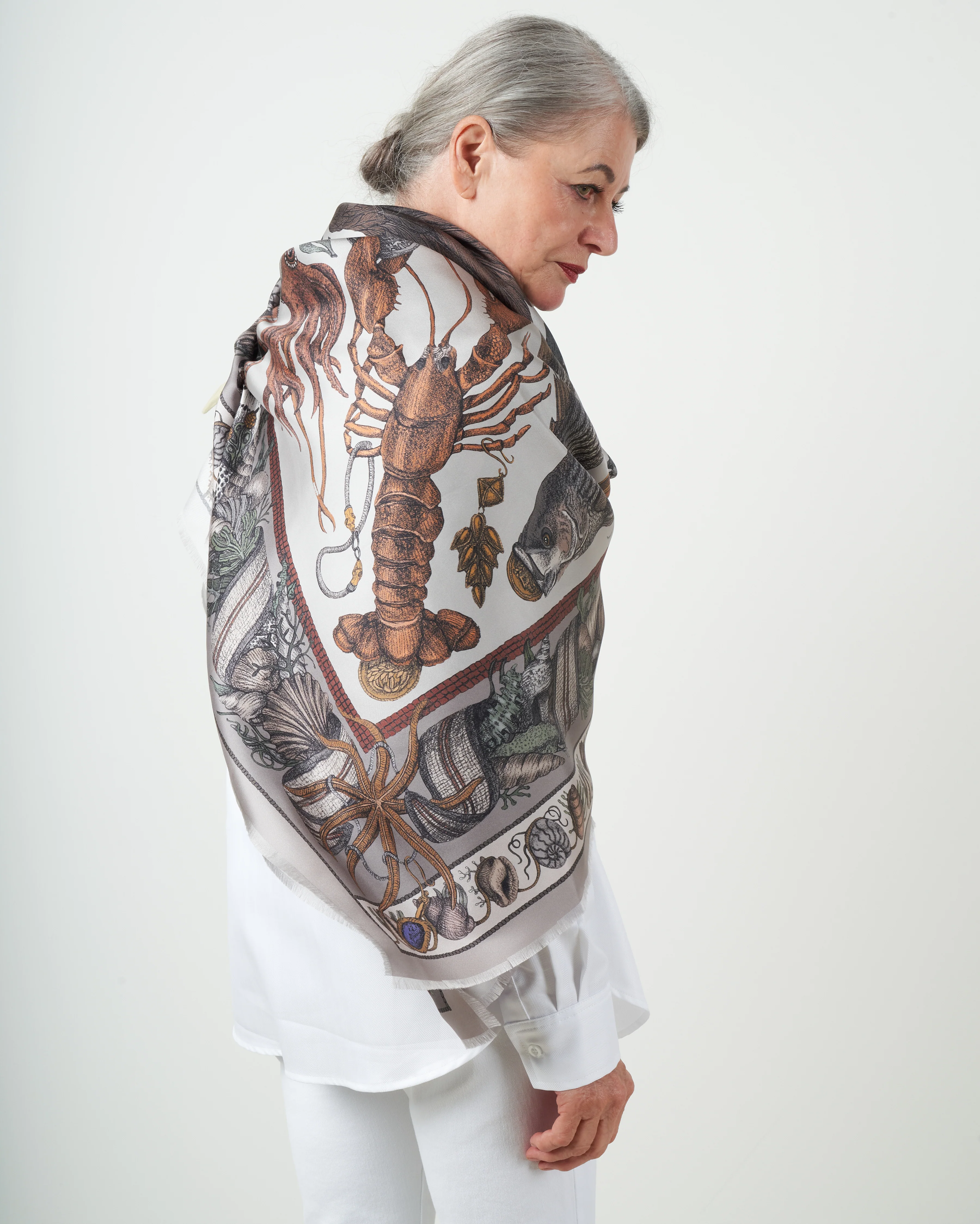 neptune's riches large silk twill scarf - marble - Image 2