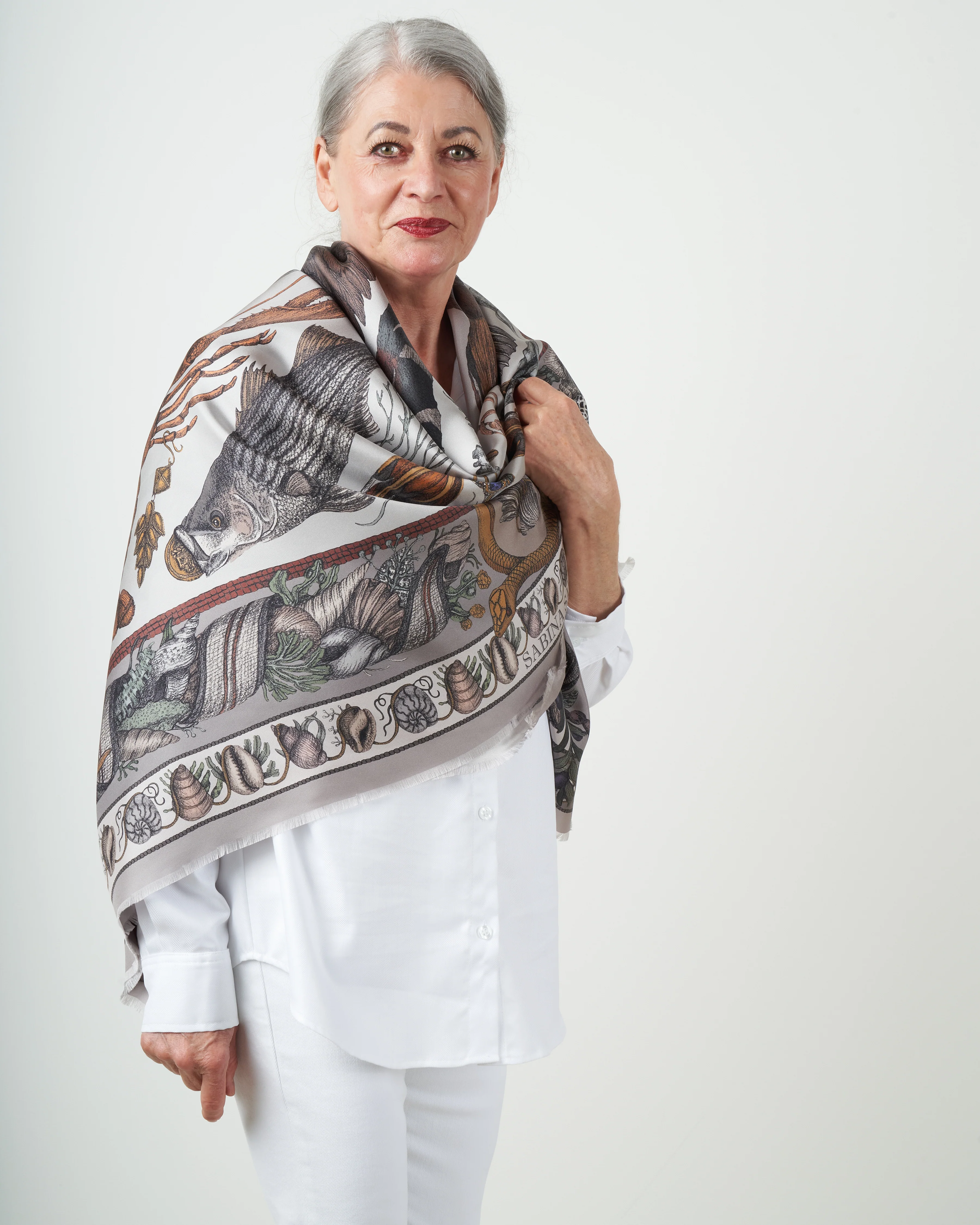 neptune's riches large silk twill scarf - marble - Image 5