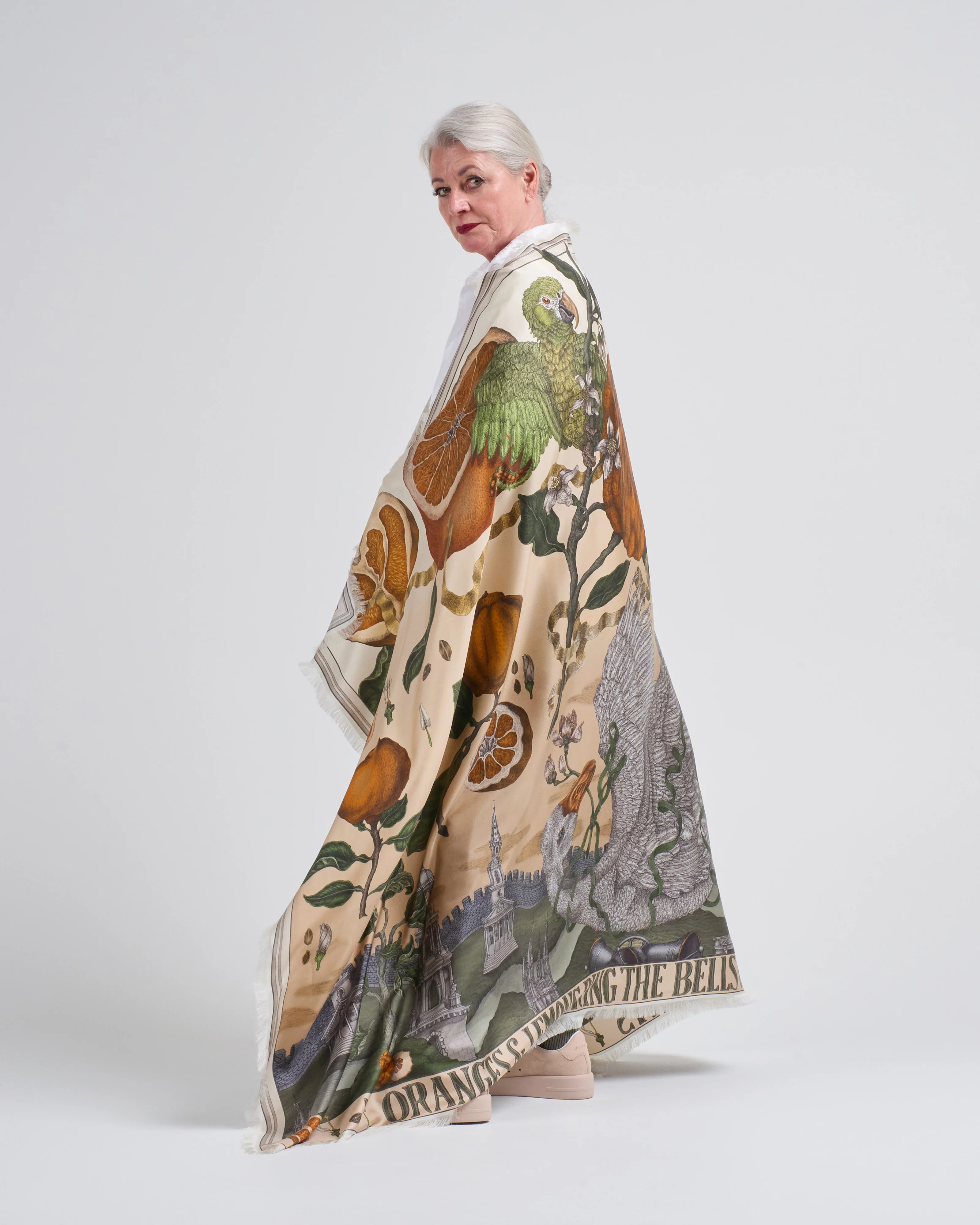 oranges and lemons silk twill large rectangular scarf - Image 2