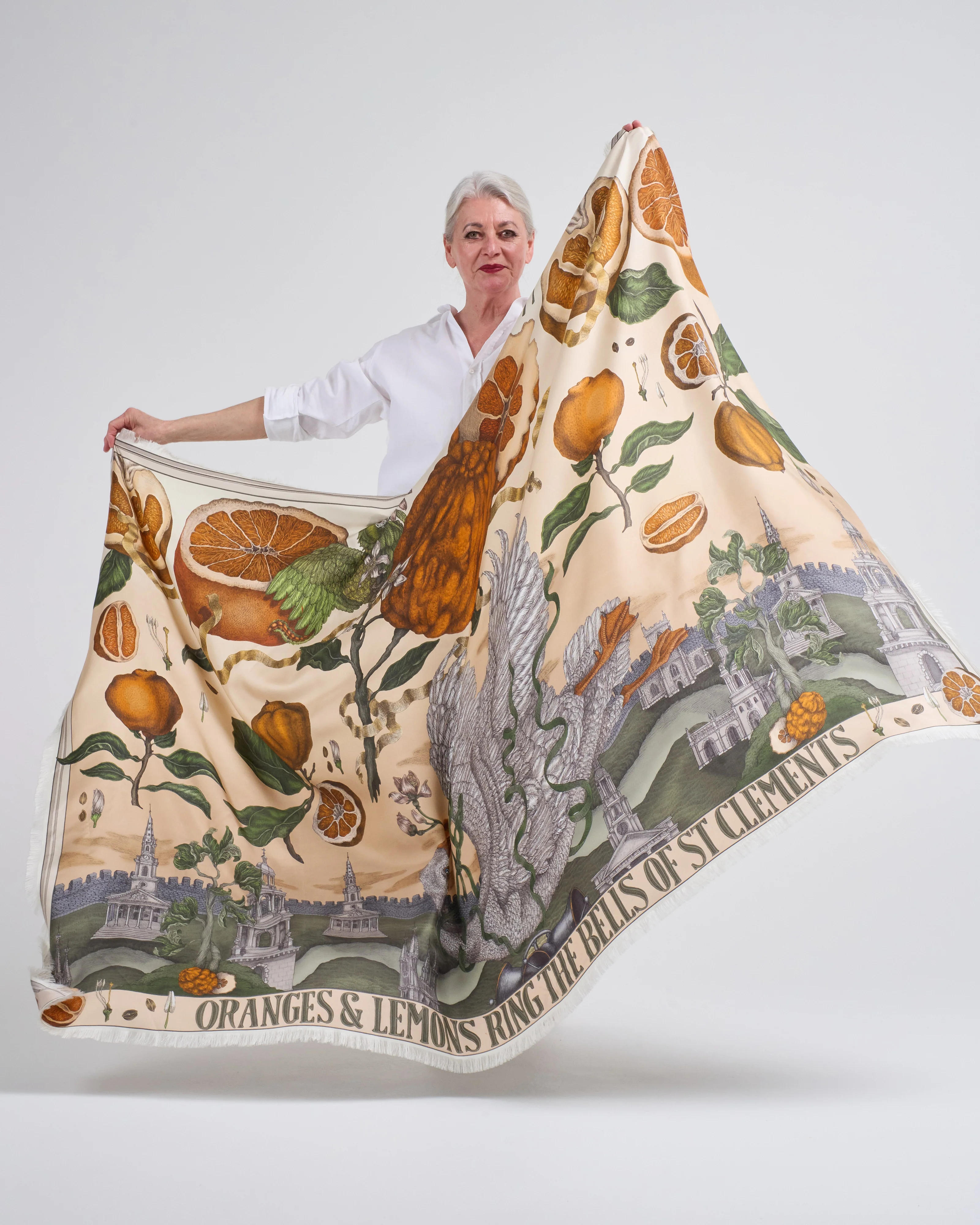 oranges and lemons silk twill large rectangular scarf - Image 5