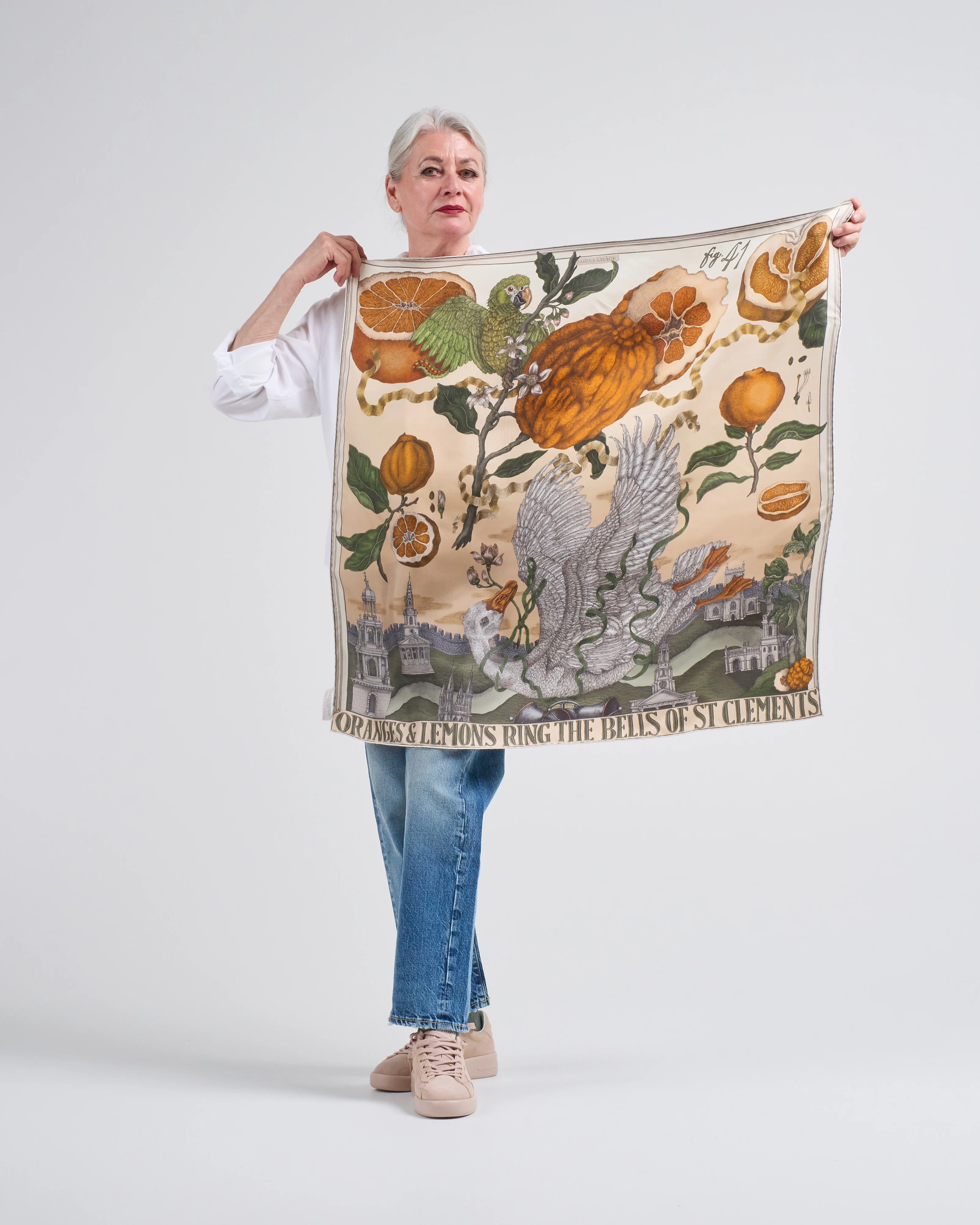 oranges and lemons silk twill square scarf - Image 2