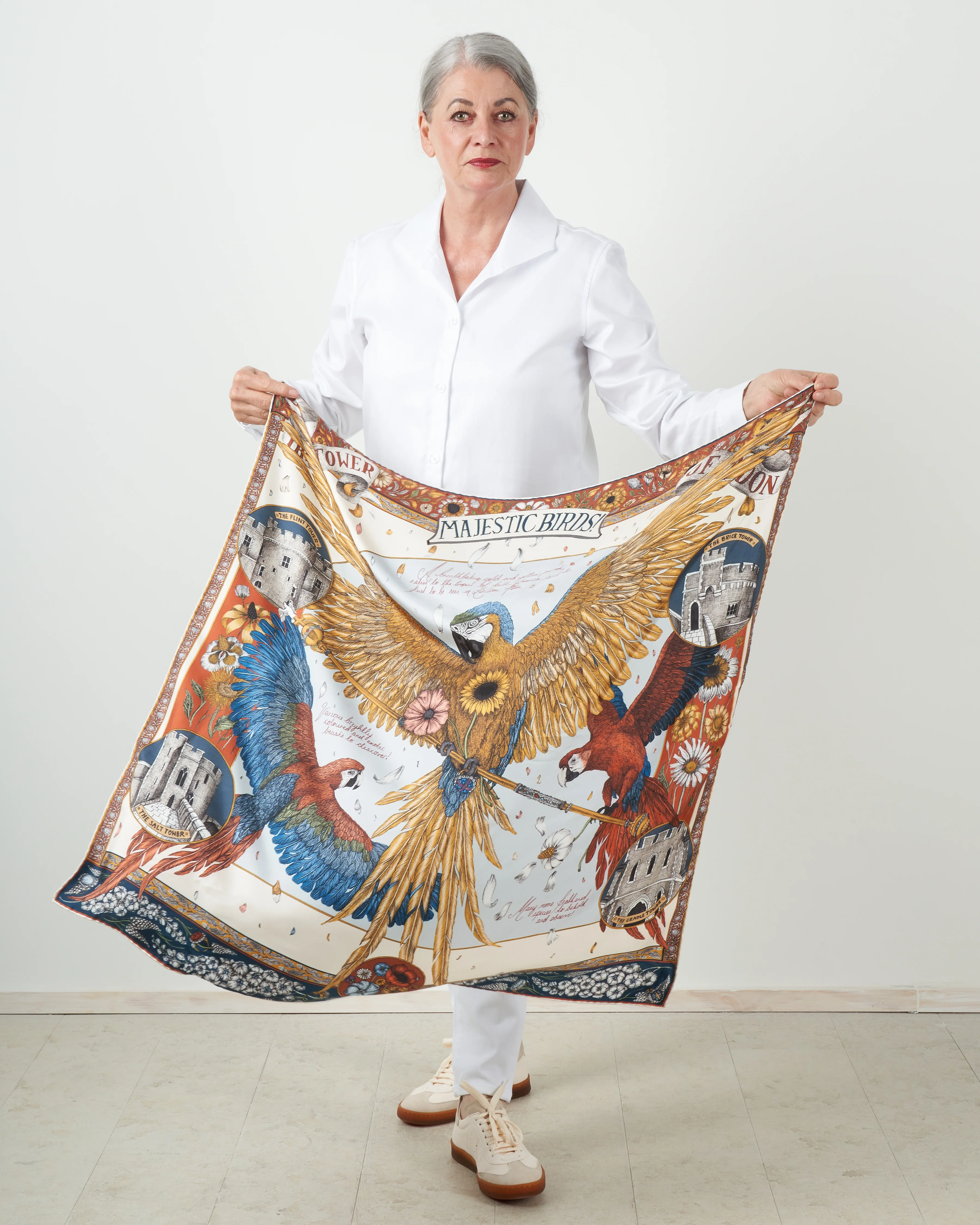 princely parrots silk scarf - delphinium