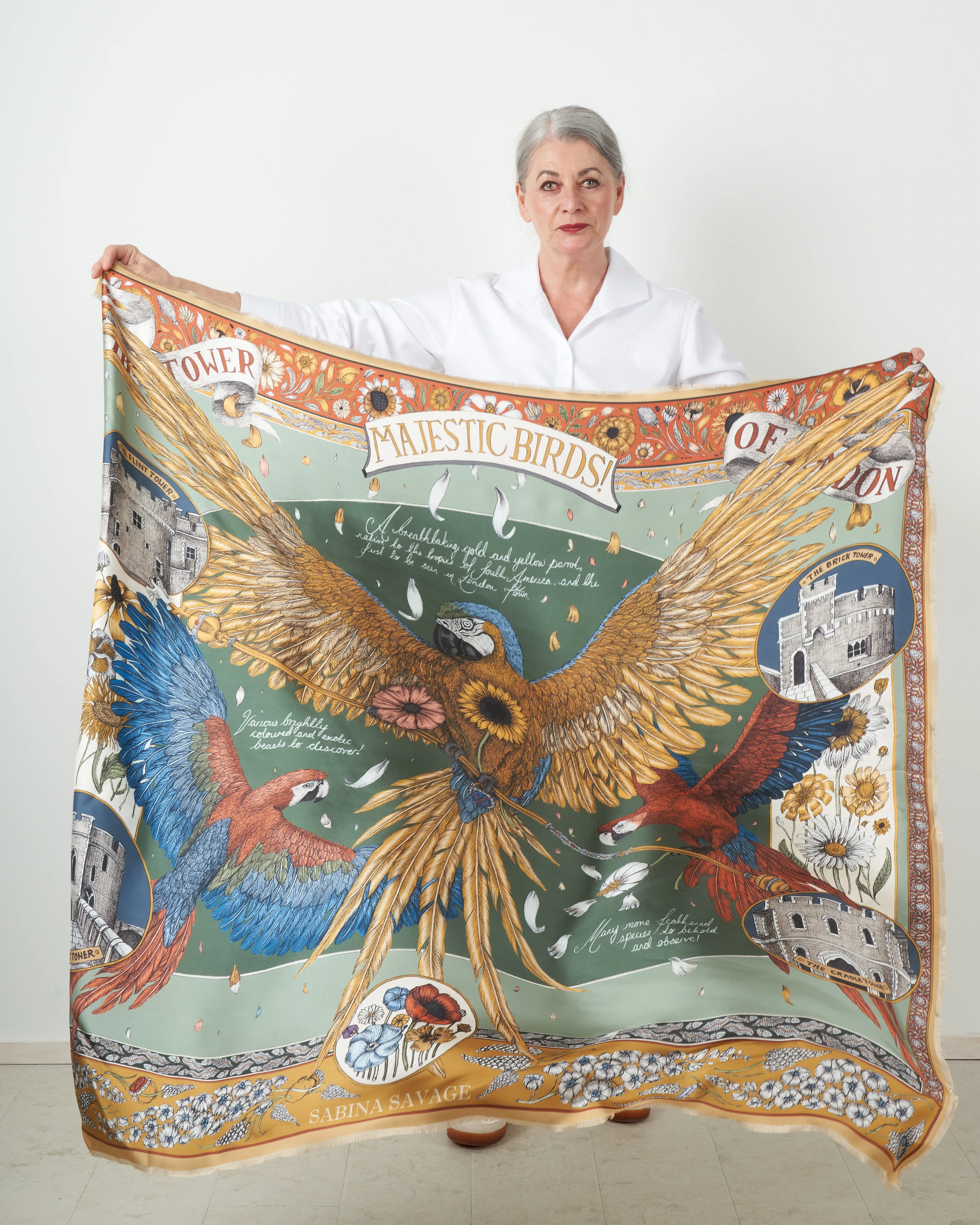 princely parrots silk twill scarf - pistachio - Image 2