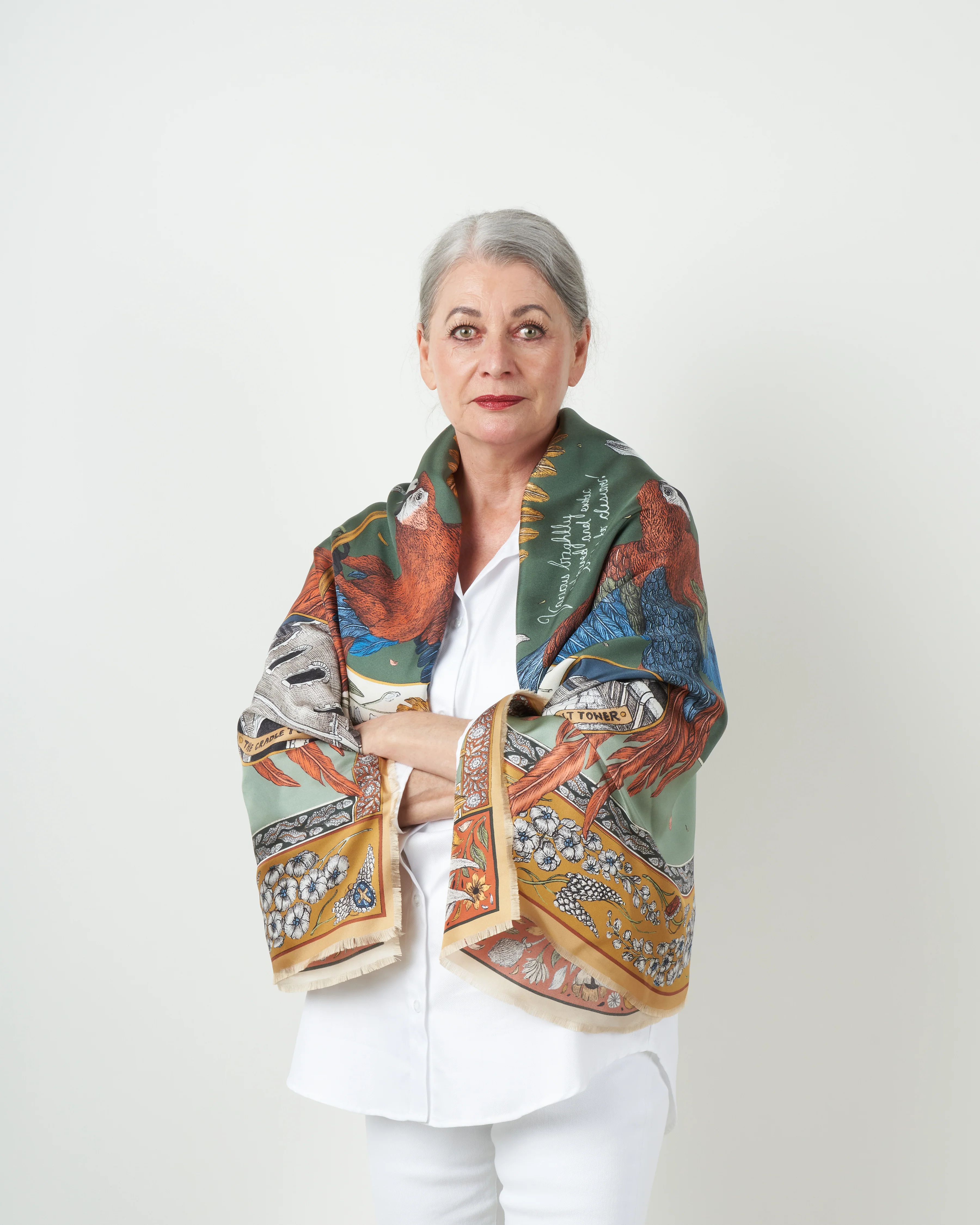 princely parrots silk twill scarf - pistachio - Image 3