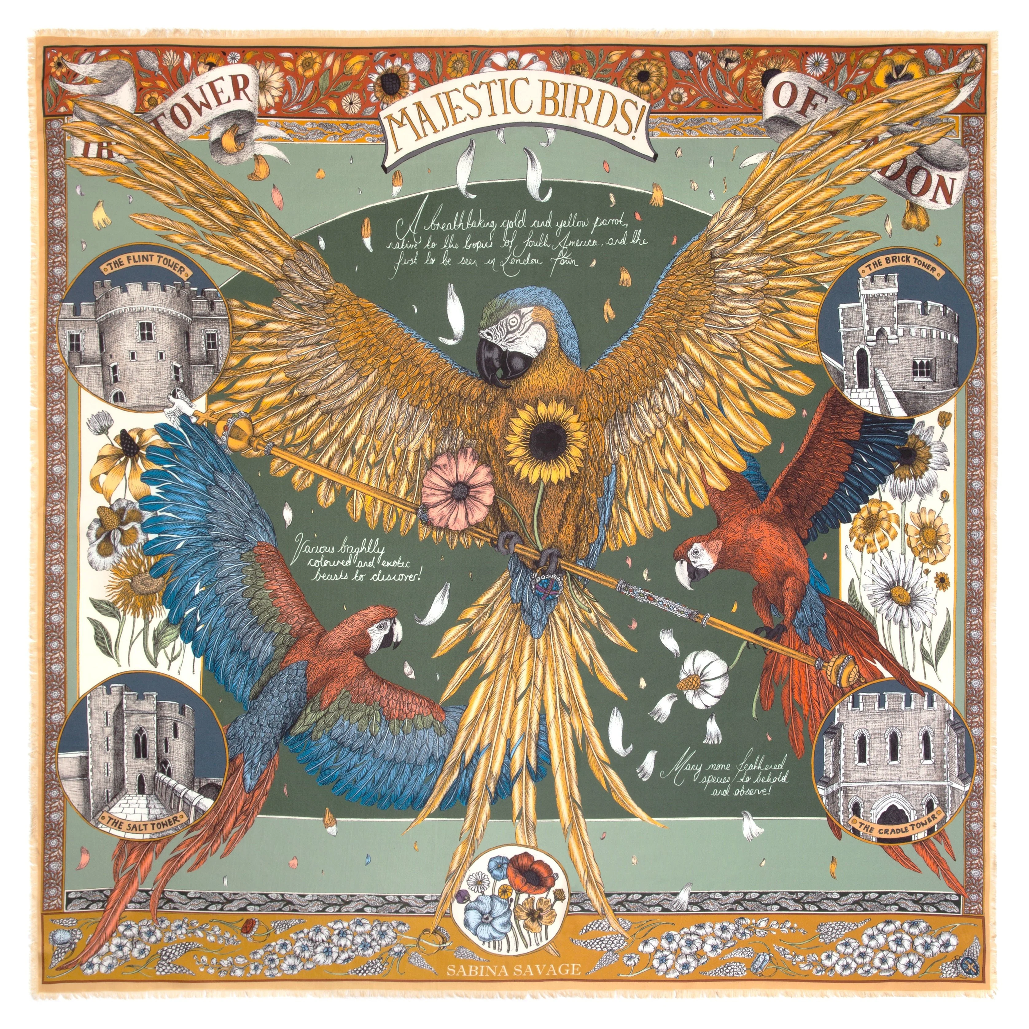 princely parrots silk twill scarf - pistachio - Image 5