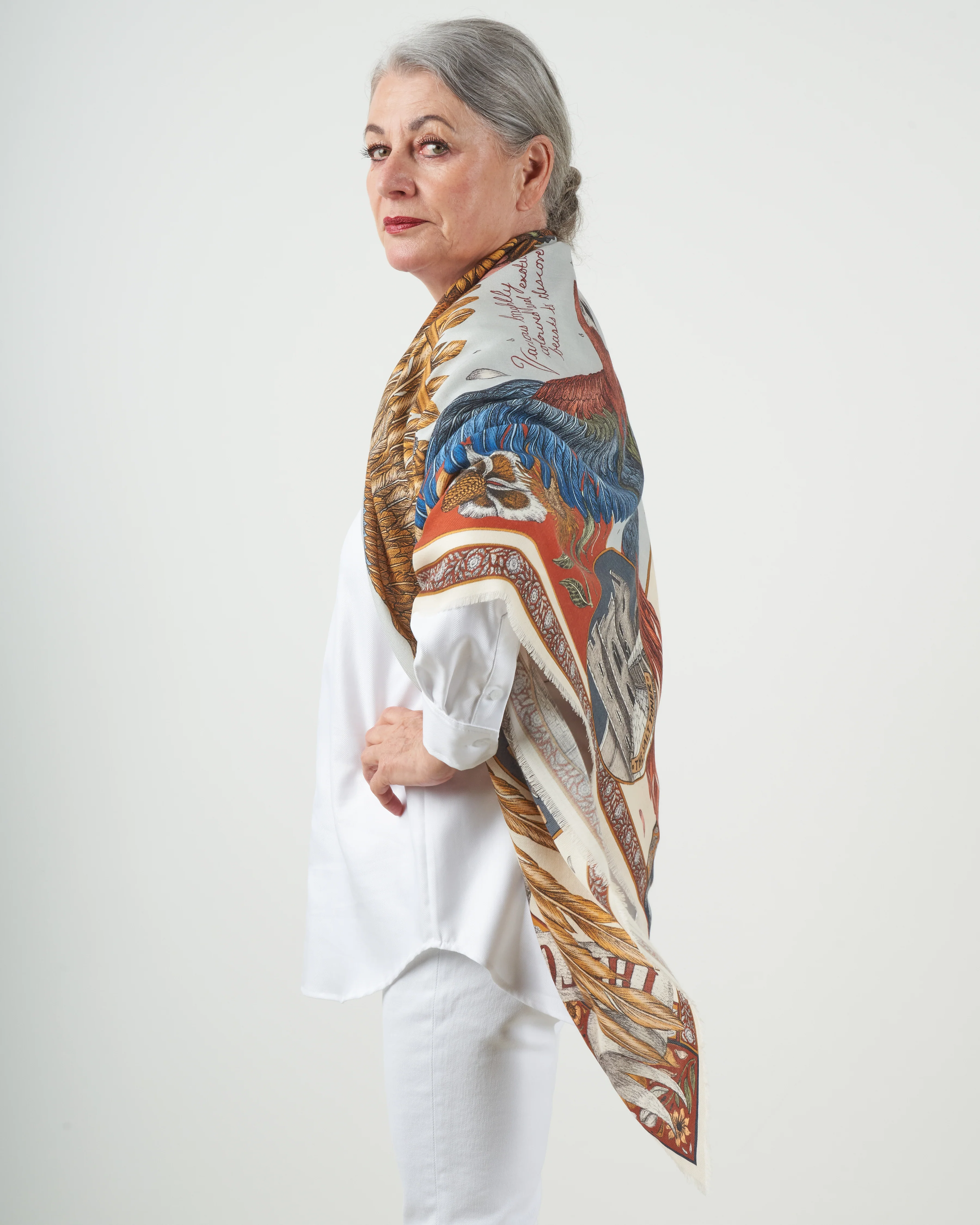 princely parrots wool silk scarf - delphinium - Image 3