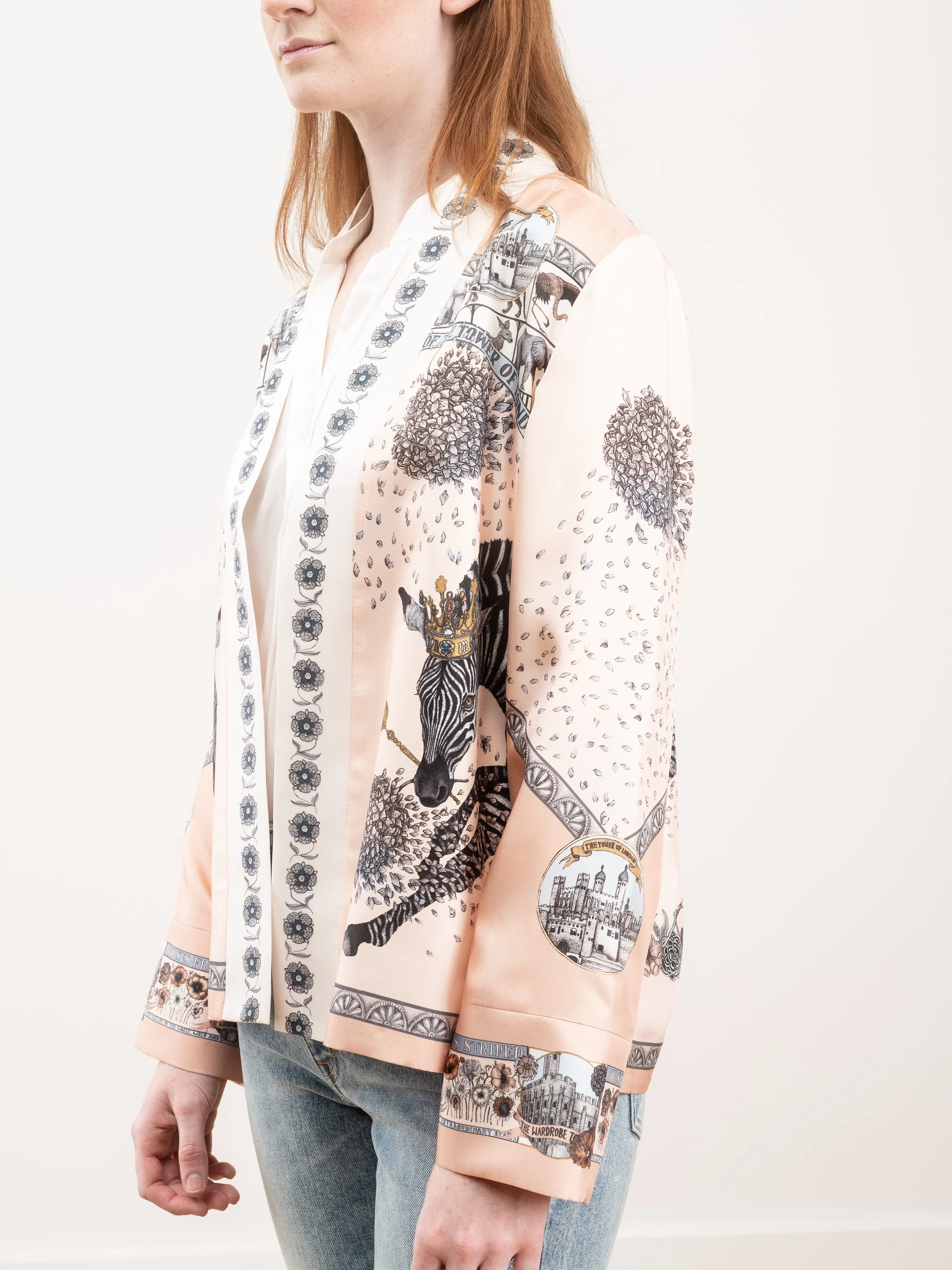 royal striped horses short silk jacket - pastel pearl - Image 3
