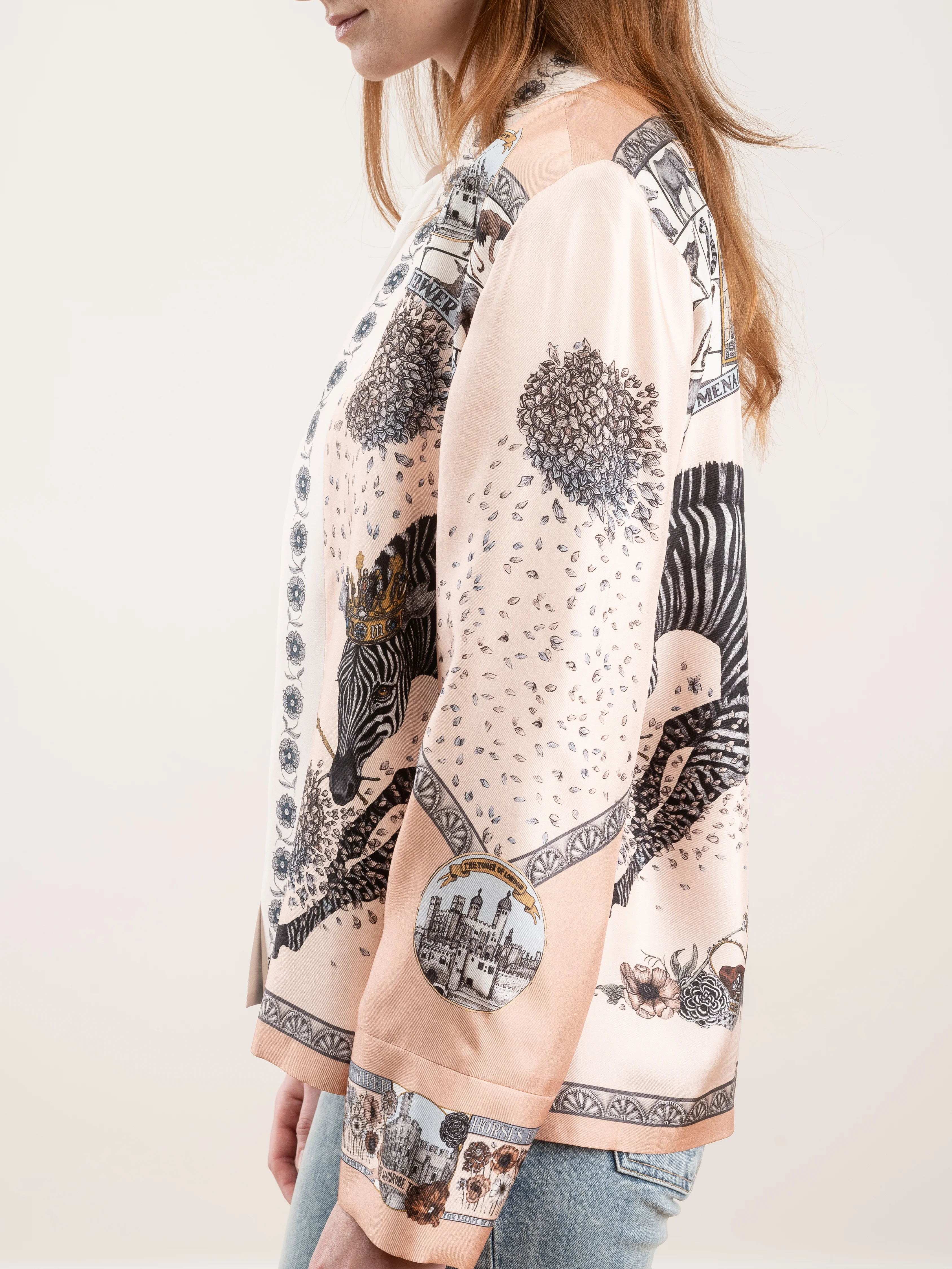 royal striped horses short silk jacket - pastel pearl - Image 4