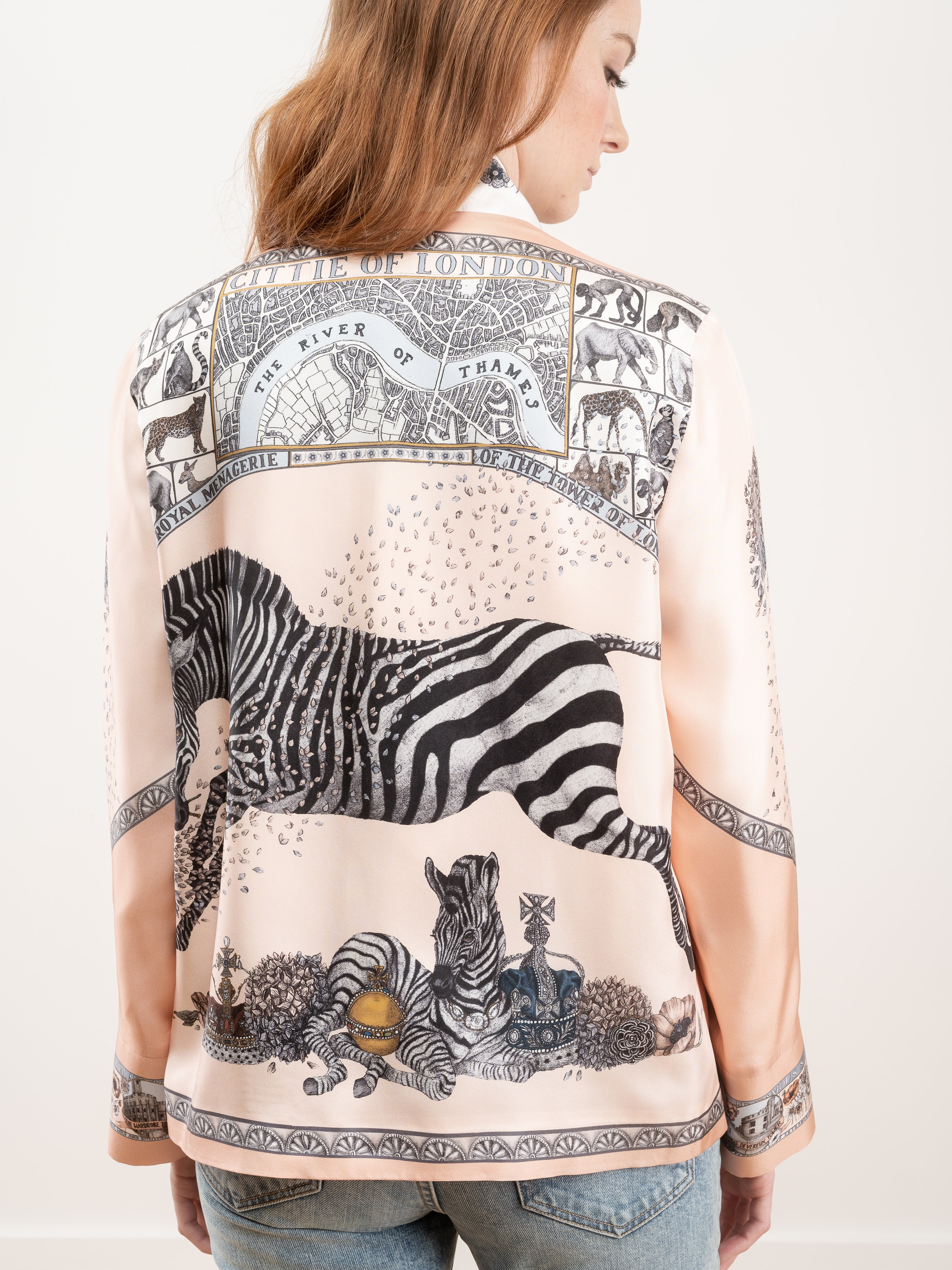 royal striped horses short silk jacket - pastel pearl - Image 5