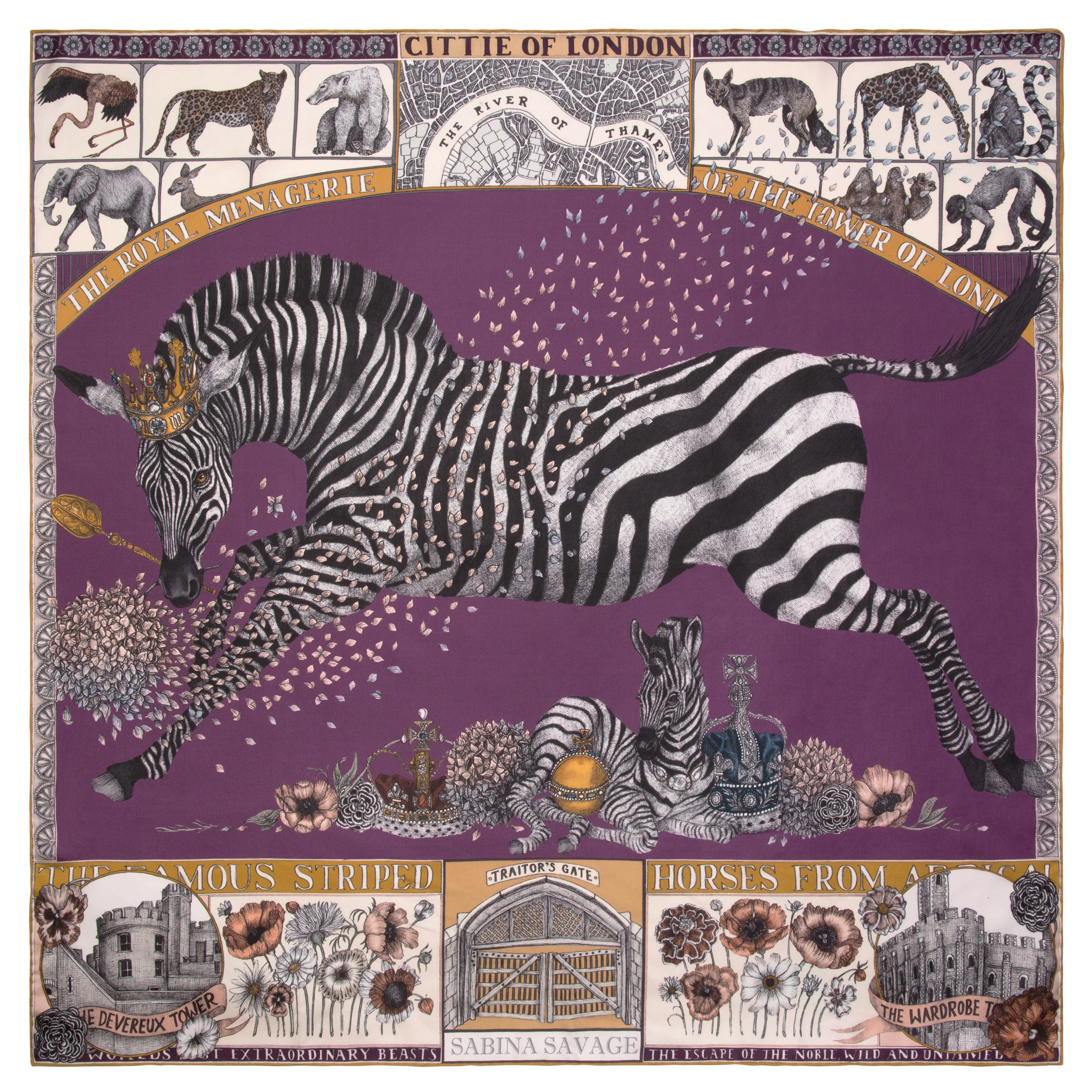royal striped horses silk scarf - amethyst - Image 4