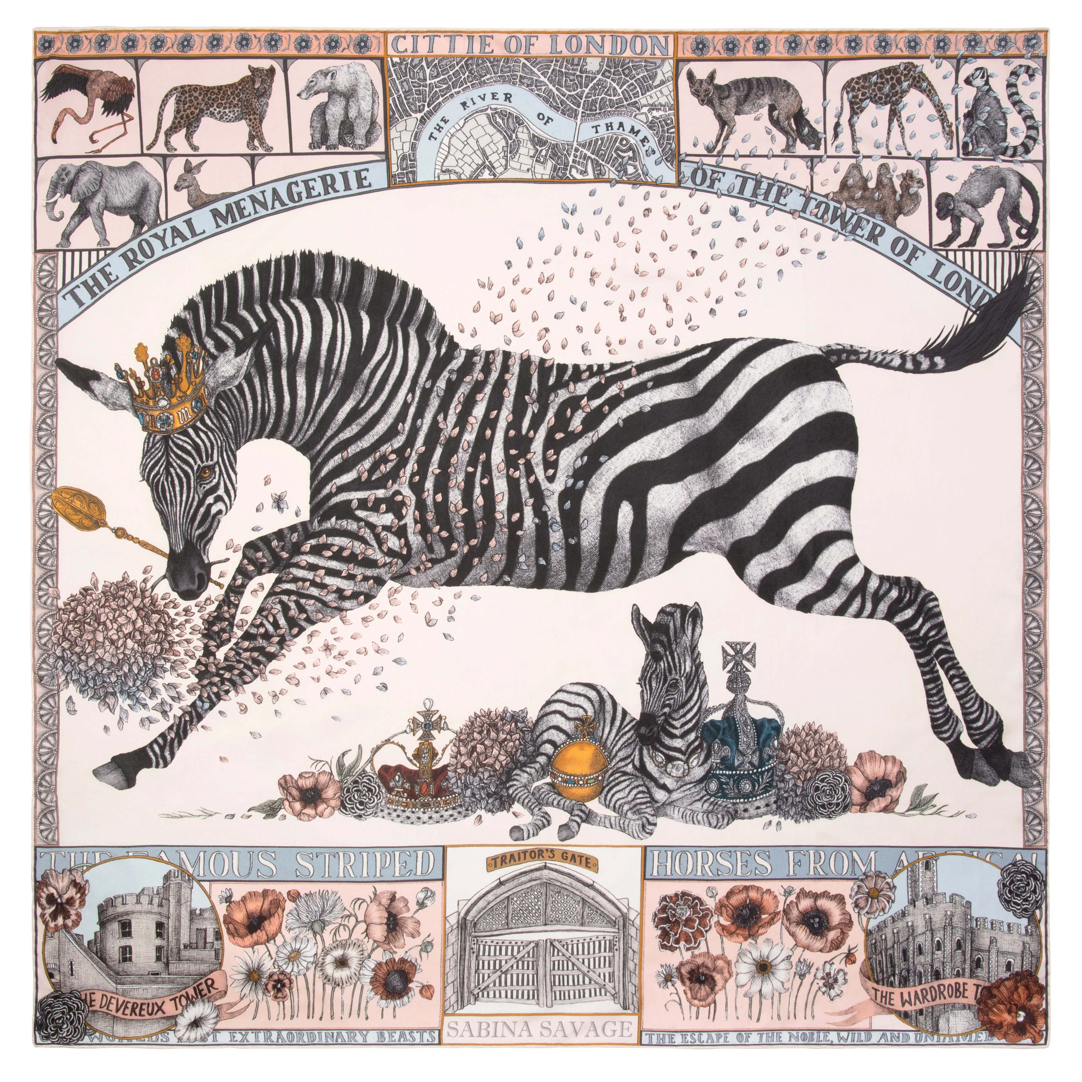 royal striped horses silk scarf - pastel - Image 2