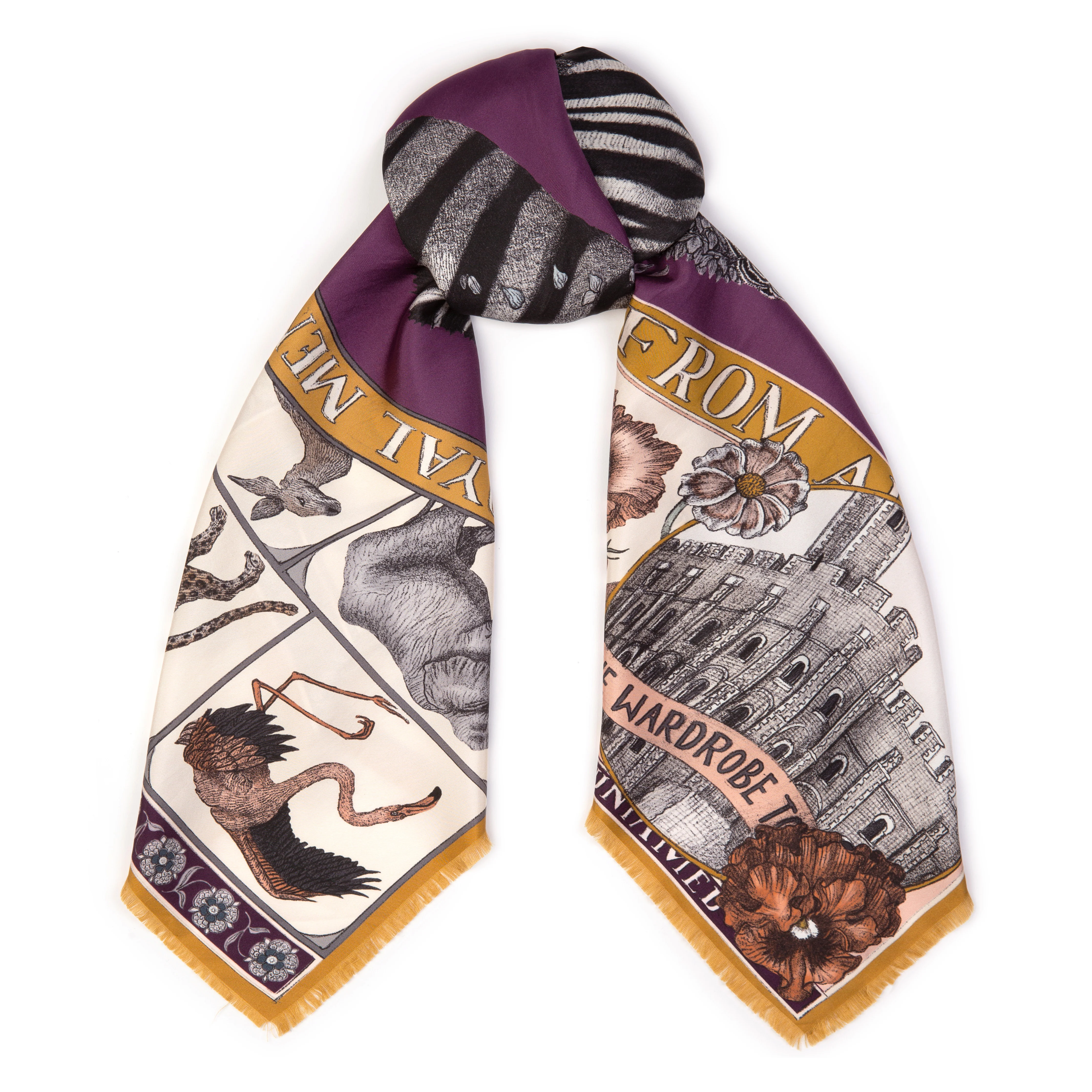 royal striped horses silk twill scarf - amethyst - Image 3
