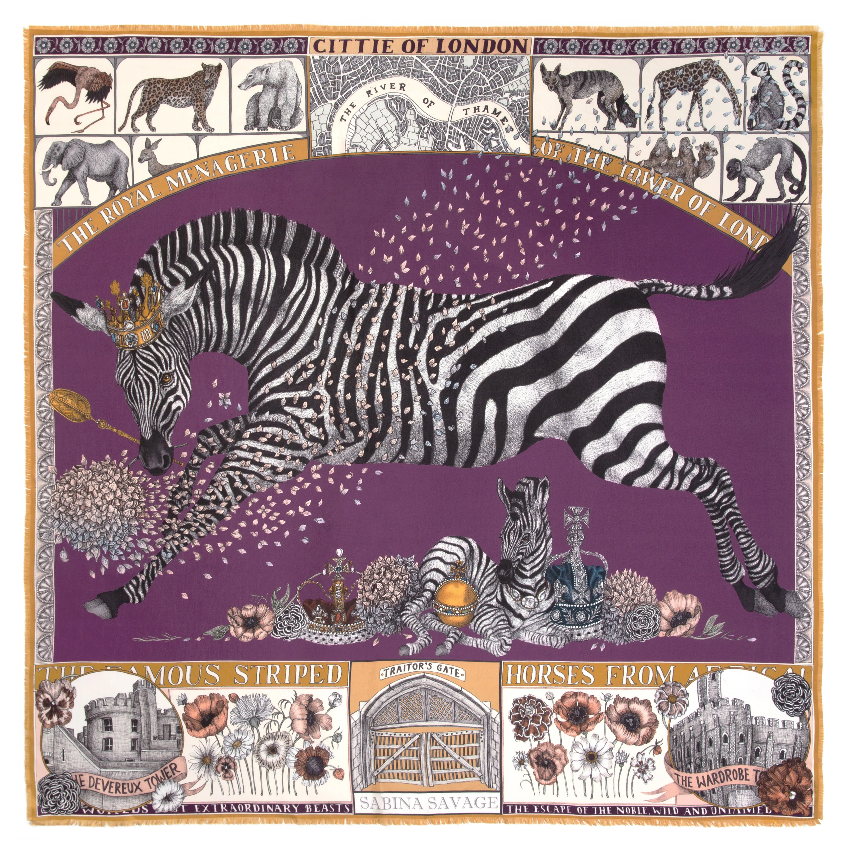 royal striped horses silk twill scarf - amethyst - Image 4