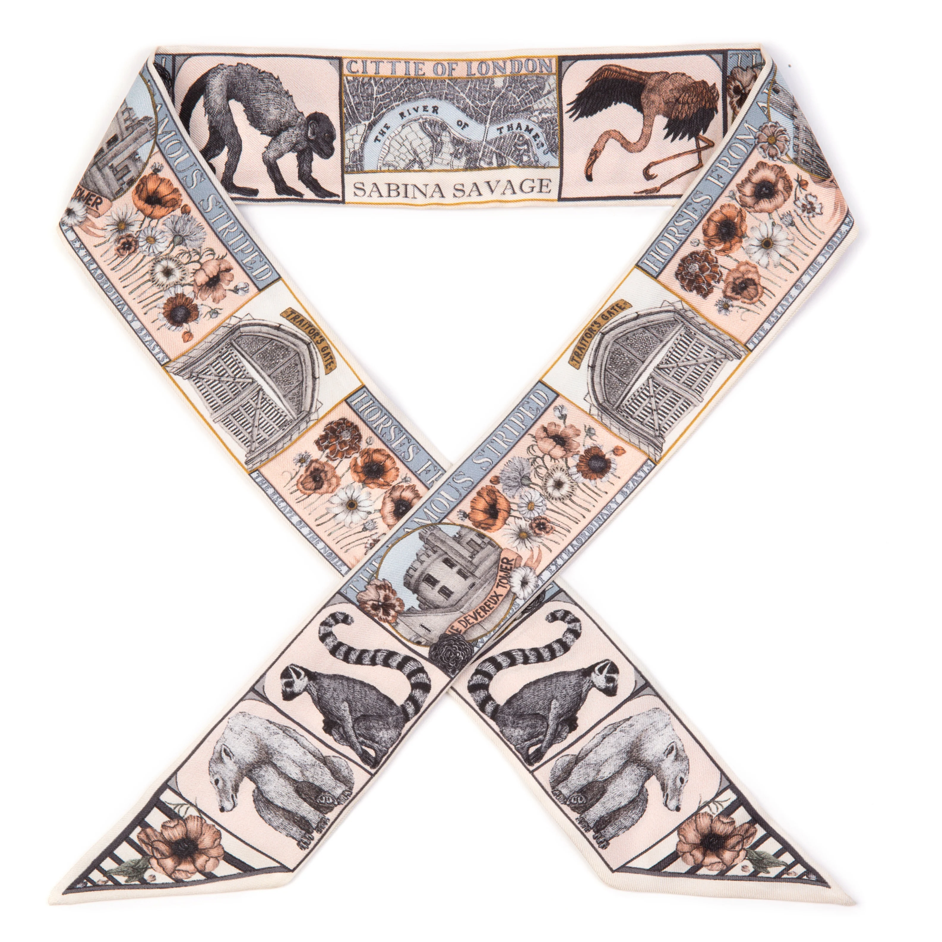 royal striped horses small ribbon silk scarf - pastel