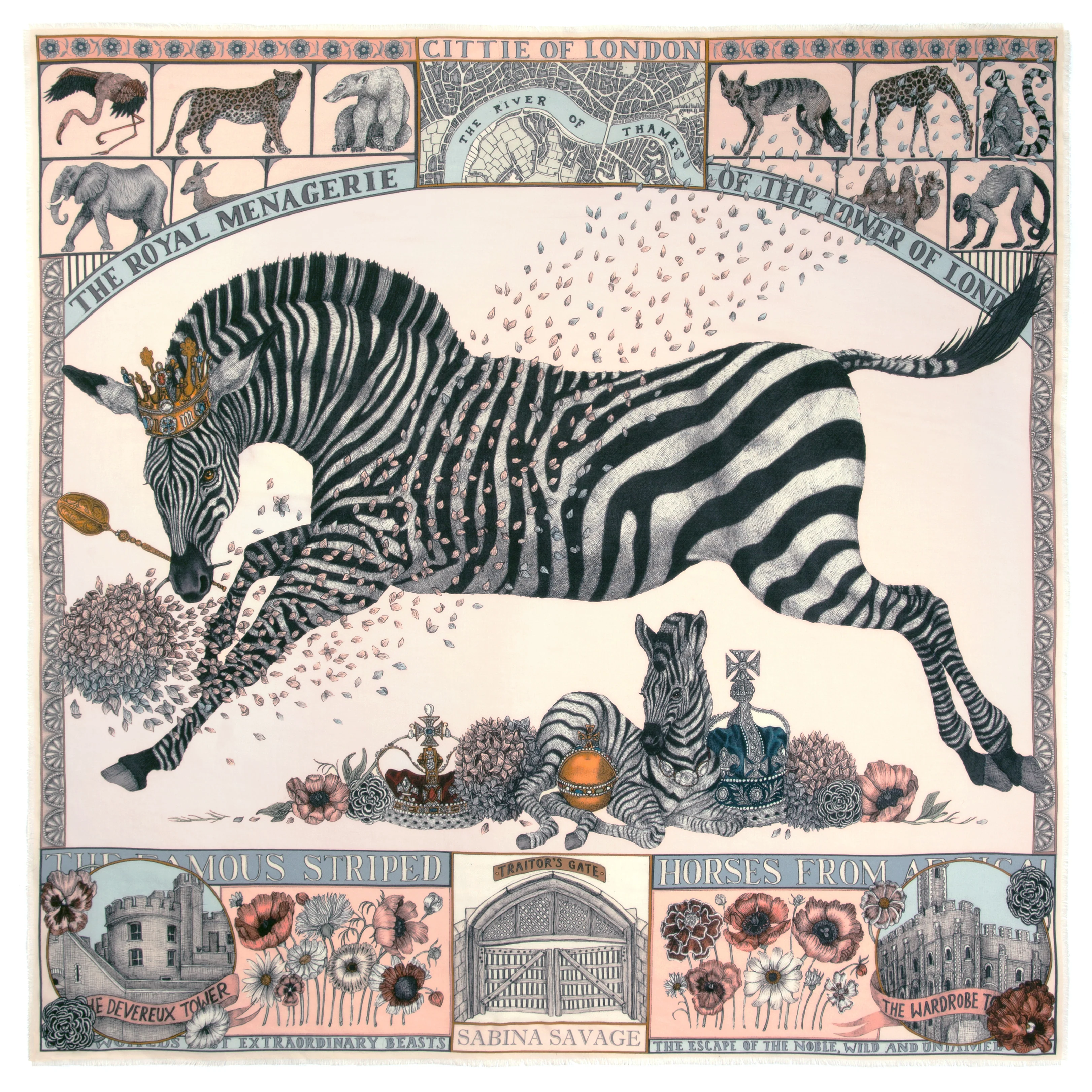 royal striped horses wool silk scarf - pastel - Image 4