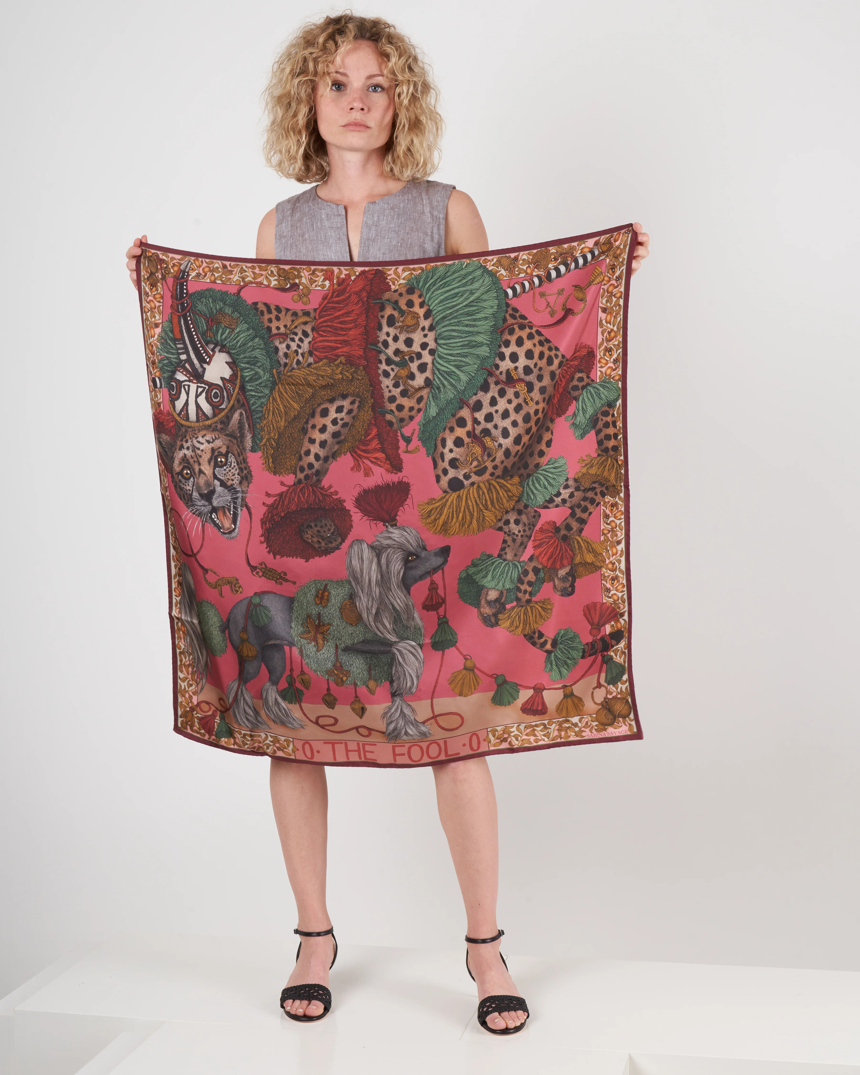 silk scarf 90 x 90 cm - raspberry/shell - Image 2