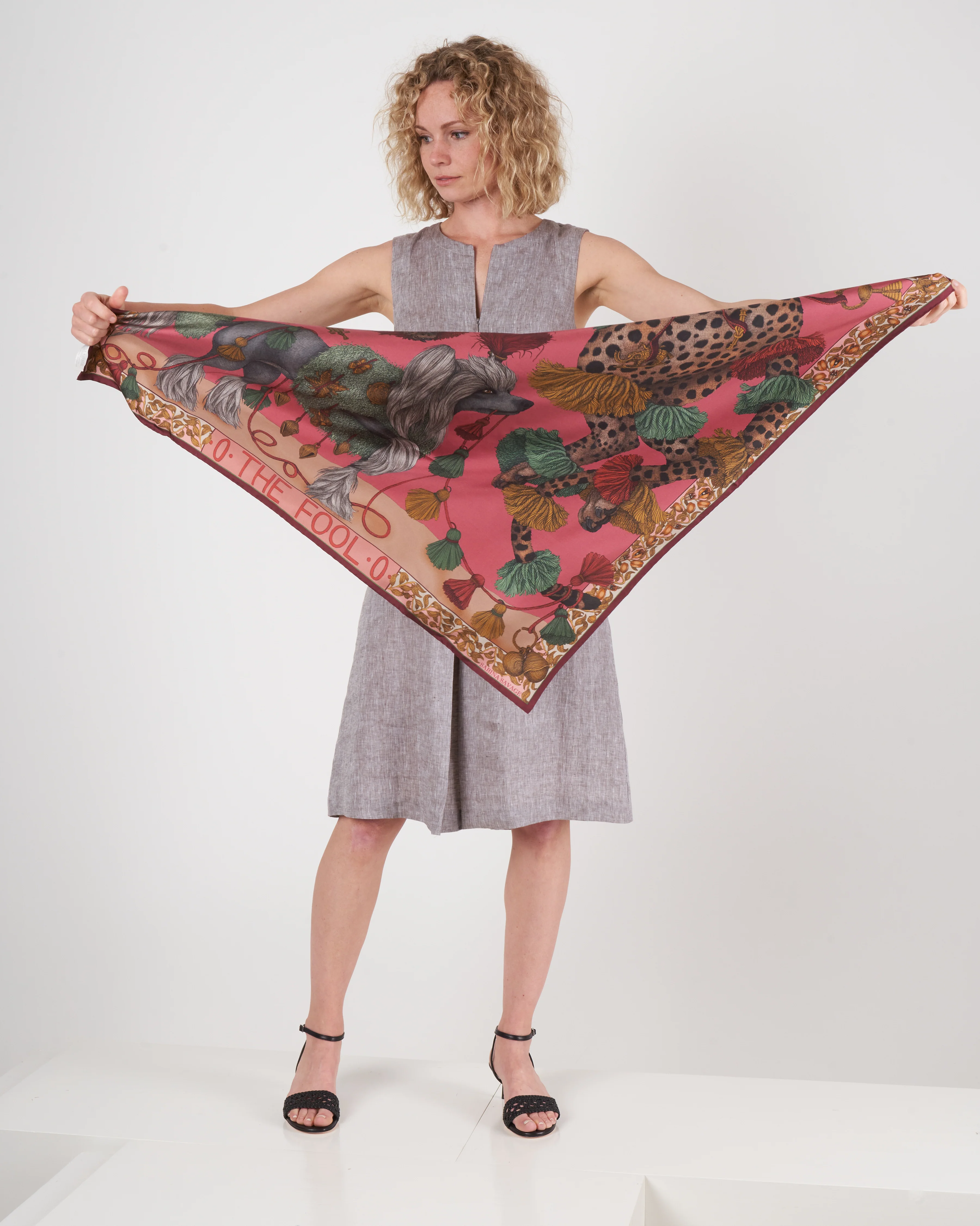 silk scarf 90 x 90 cm - raspberry/shell - Image 3