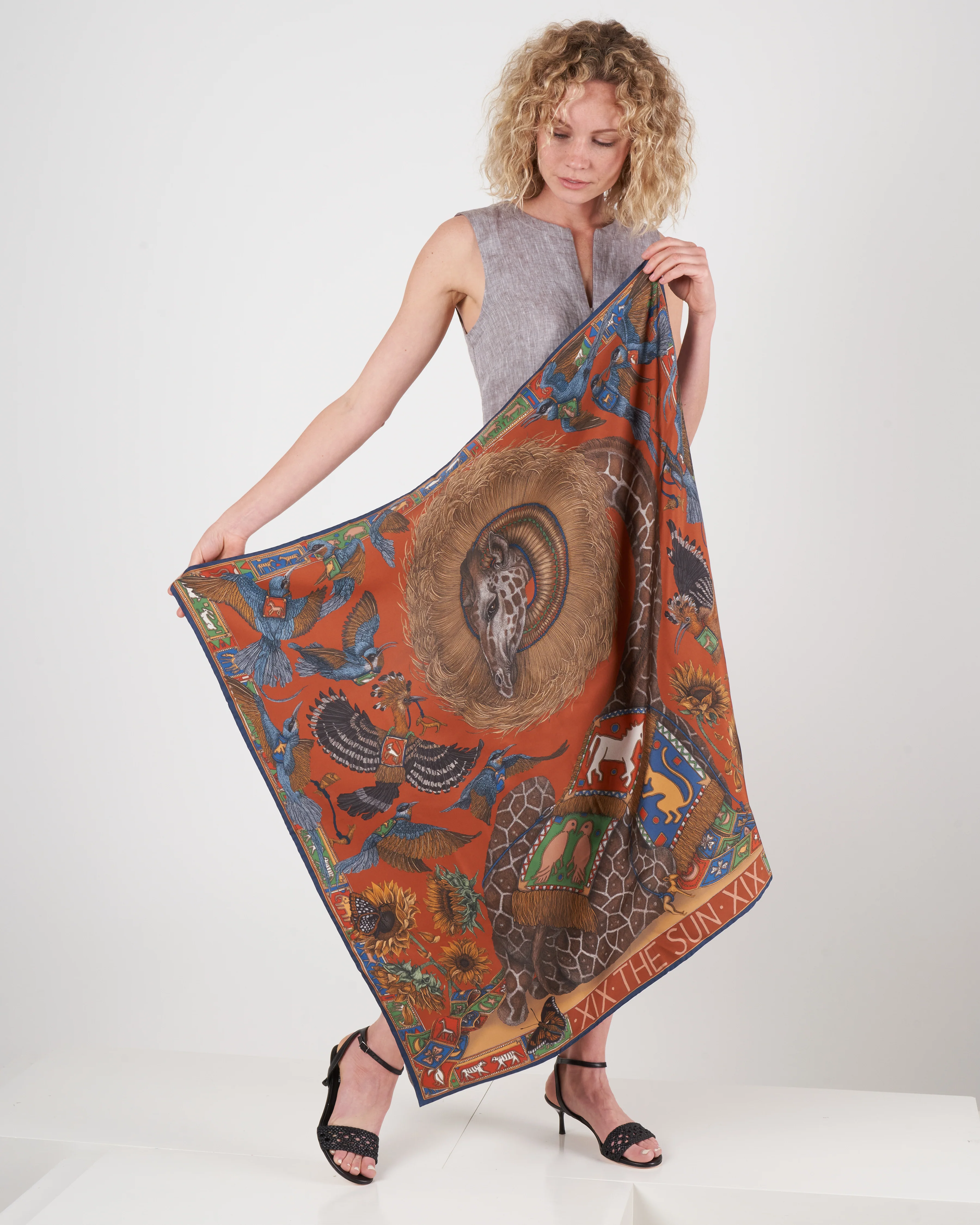silk scarf 90 x 90 cm - spice/navy