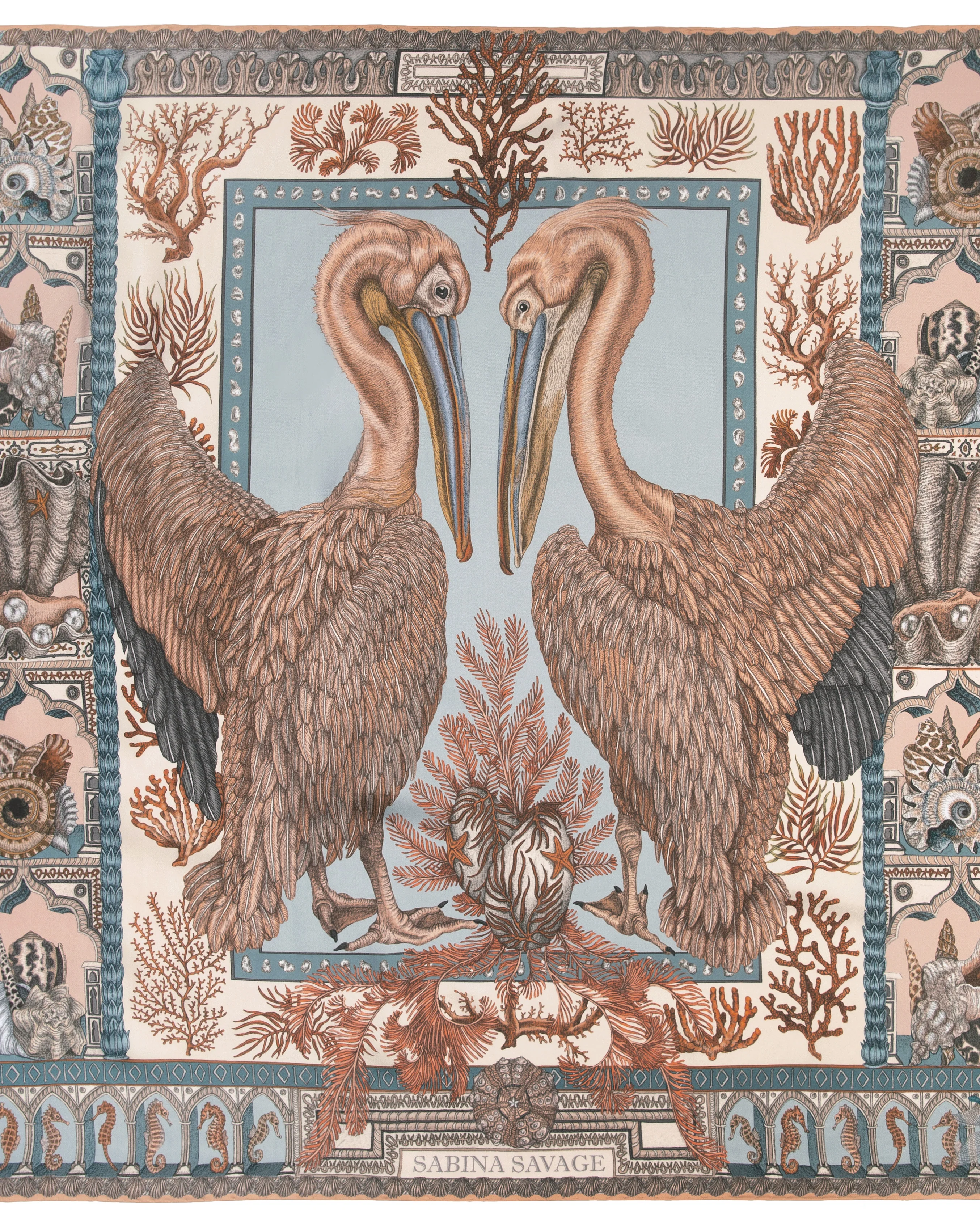 silk square scarf the pelicans and the sea - coral salt - Image 2