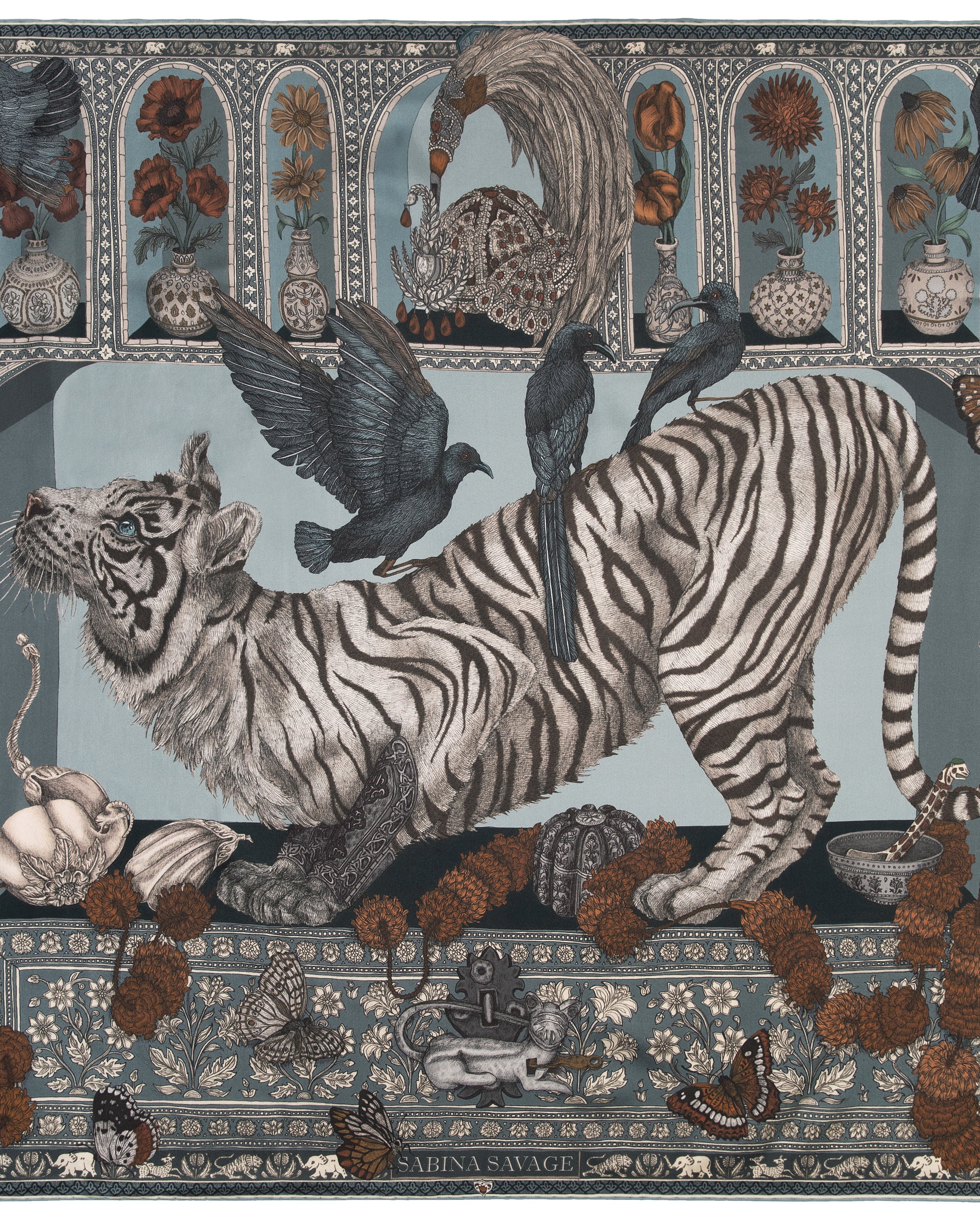 silk square scarf the tiger trap - seamist bone - Image 2