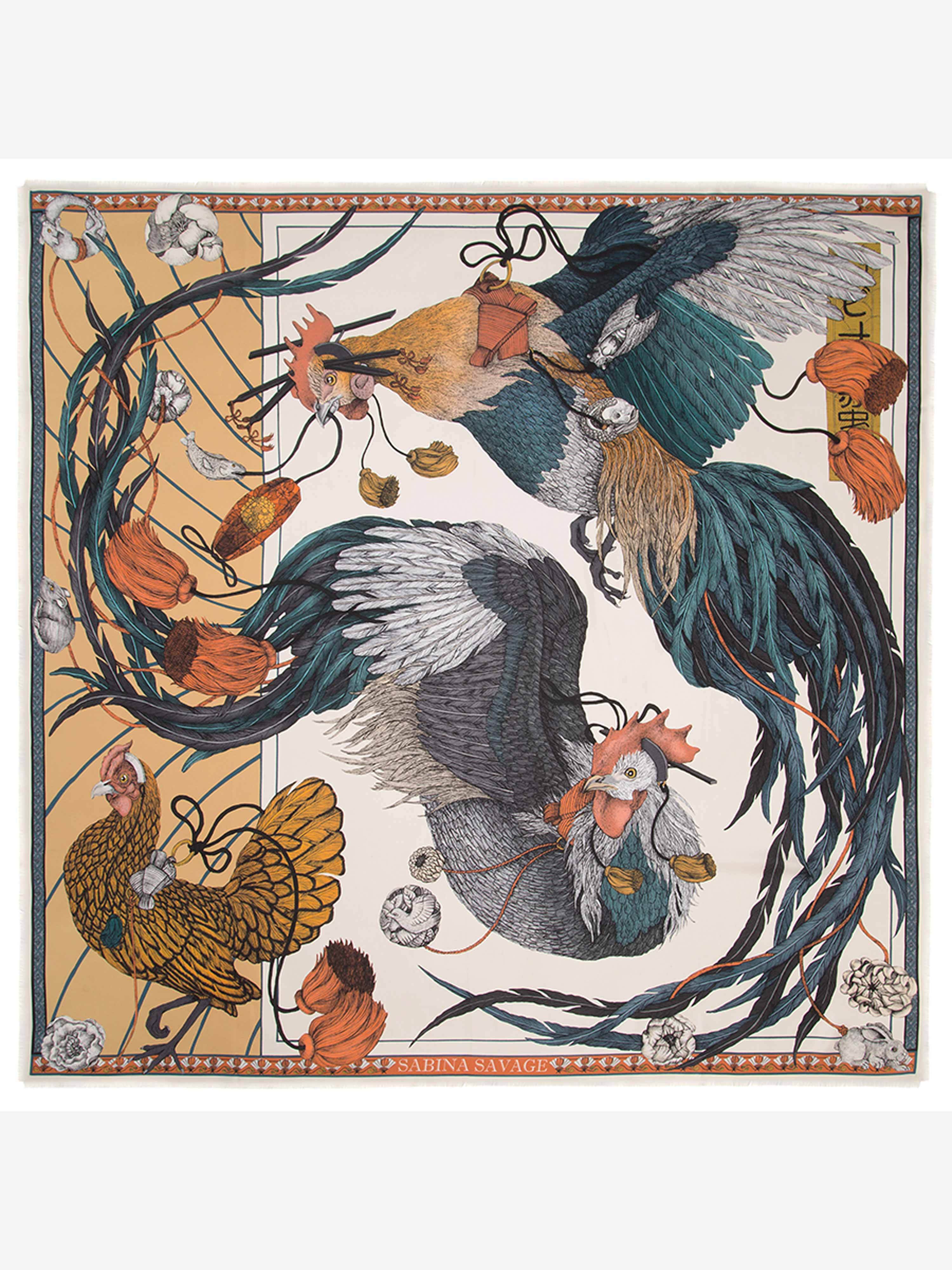 rooster's dance silk twill scarf - amber/sand - Image 2