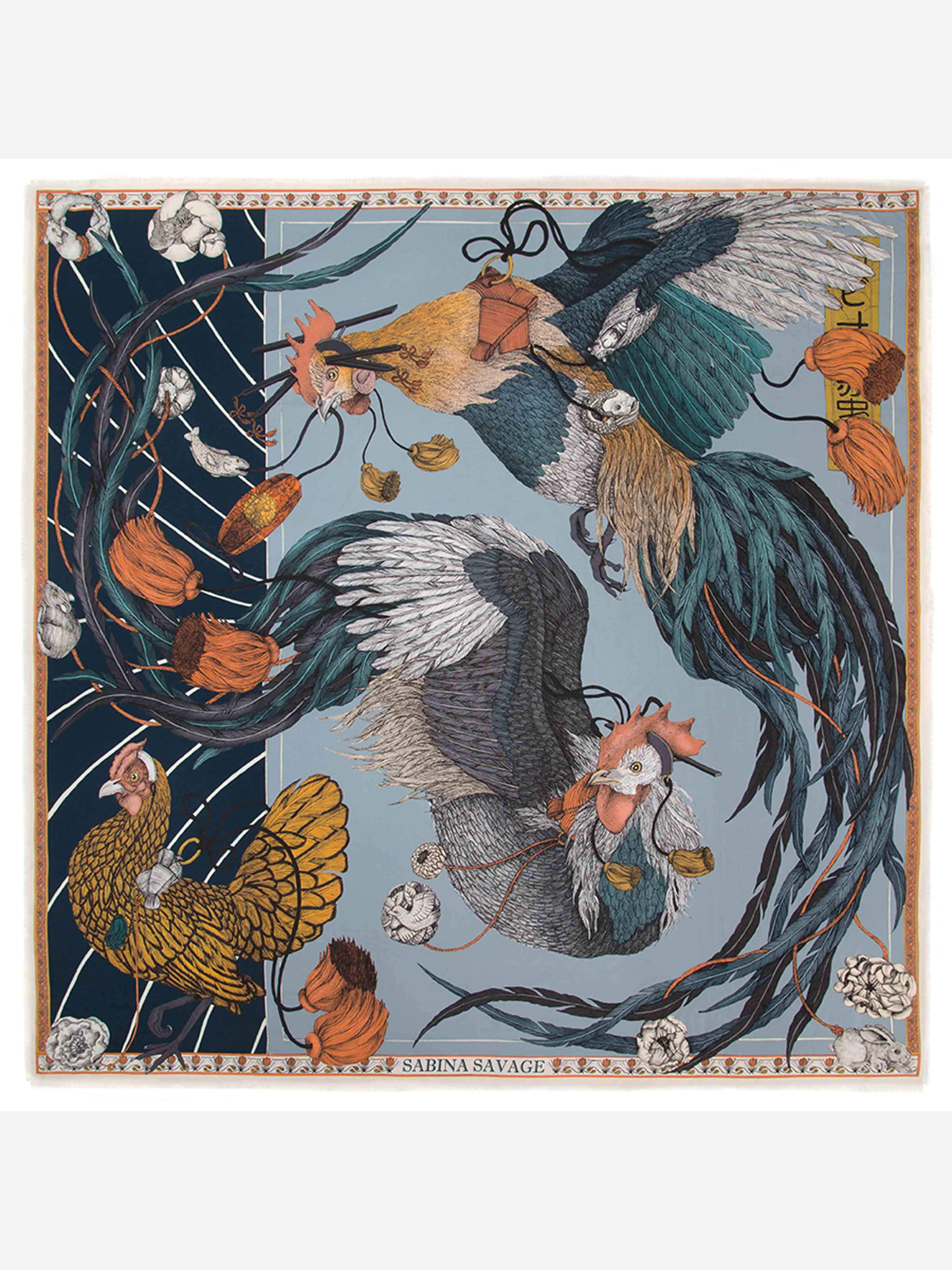 rooster's dance silk twill scarf - denim/chambray - Image 2