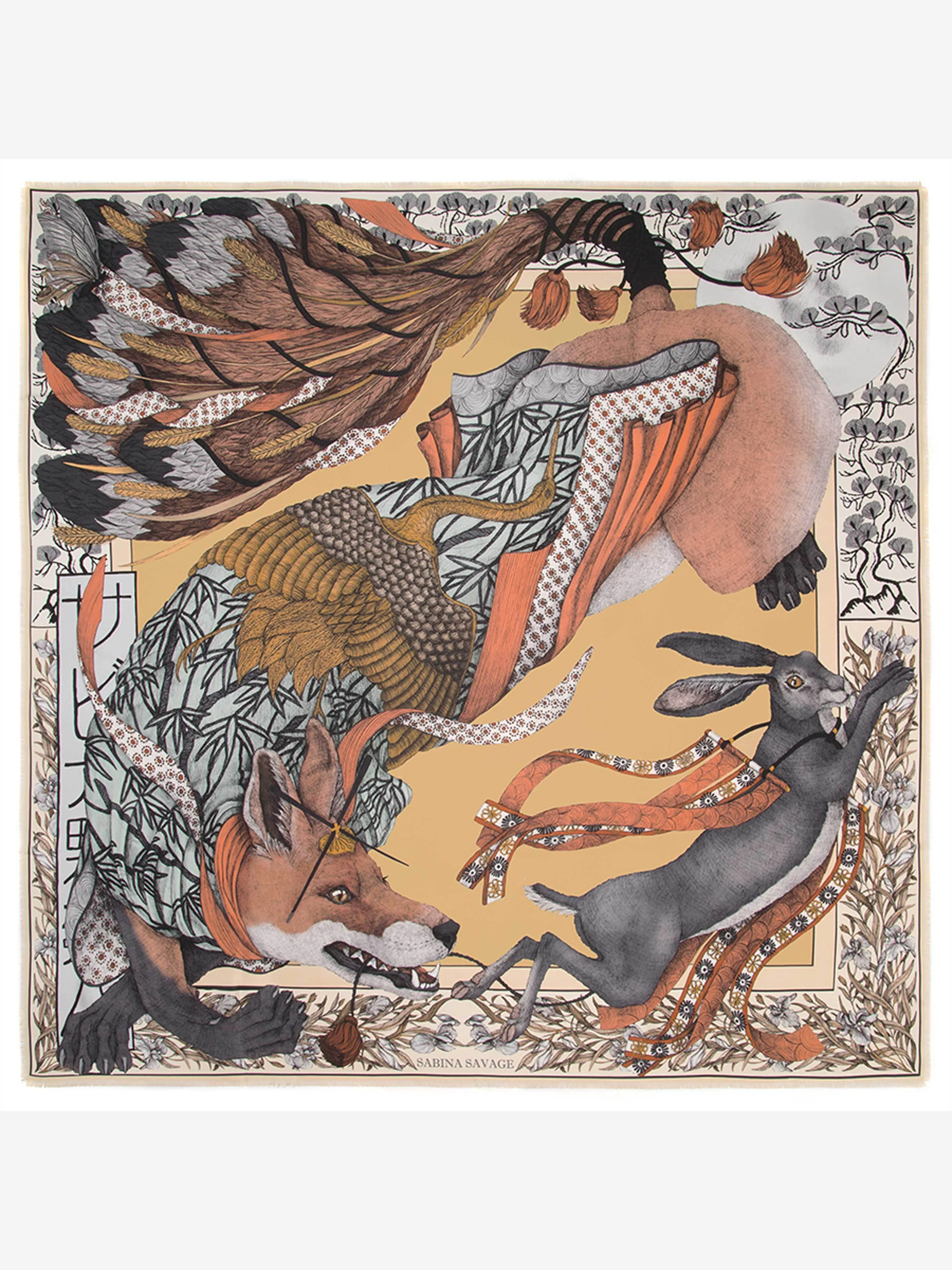 cunning kitsune silk twill scarf - gold/ginger - Image 2