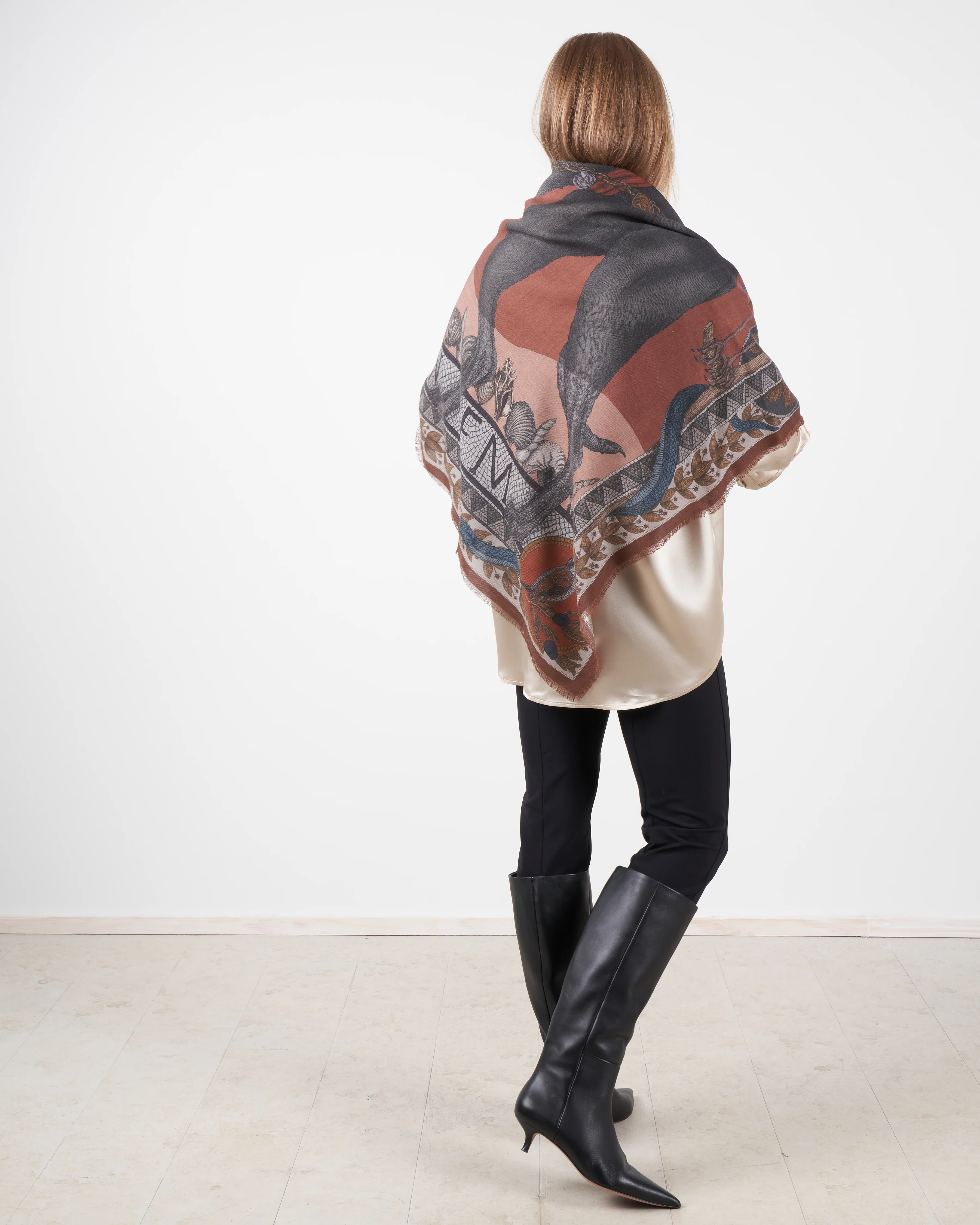 cave canem wool silk scarf - terracotta - Image 3