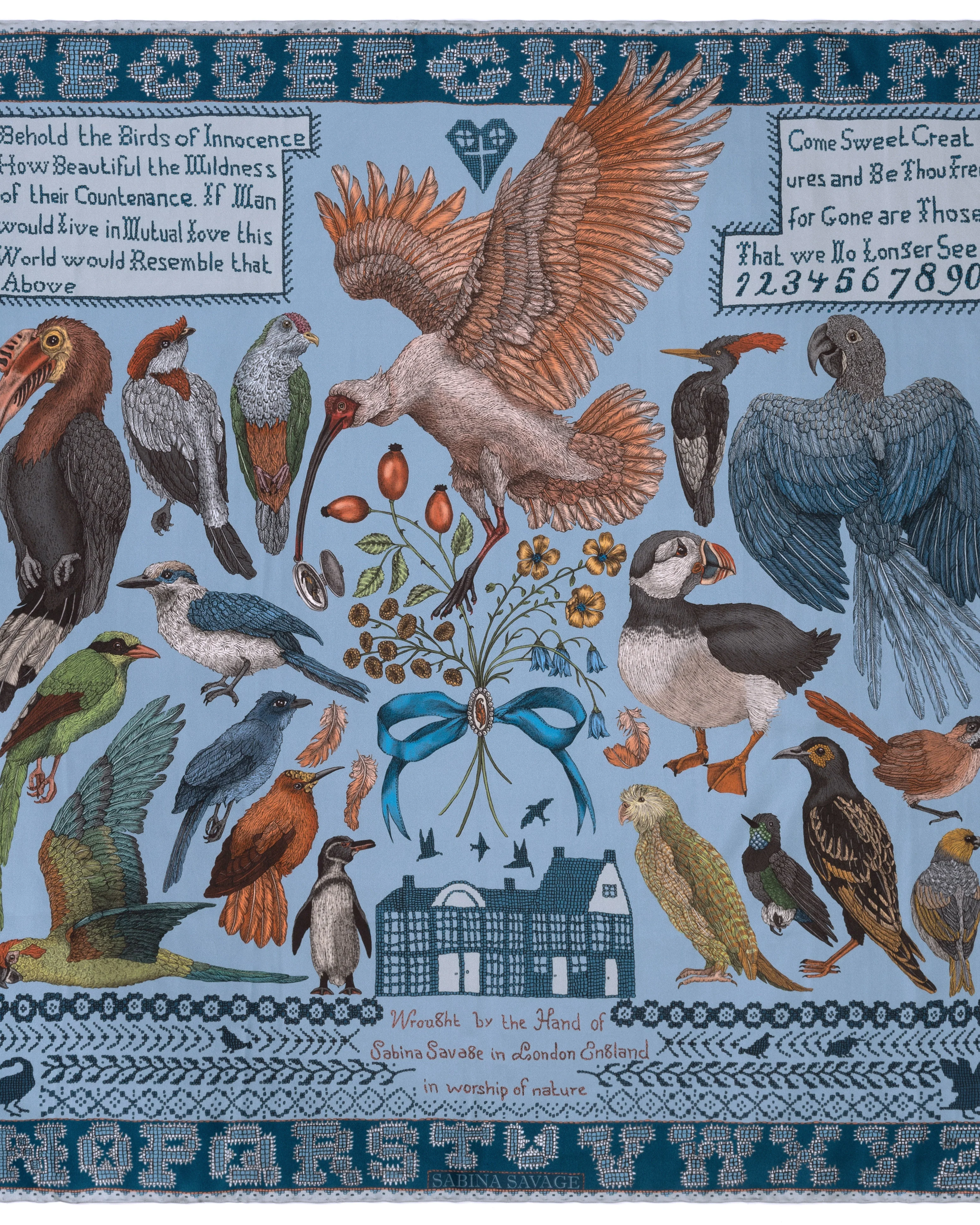 the birds of innocence silk twill square scarf - bluebell/blueberry - Image 2